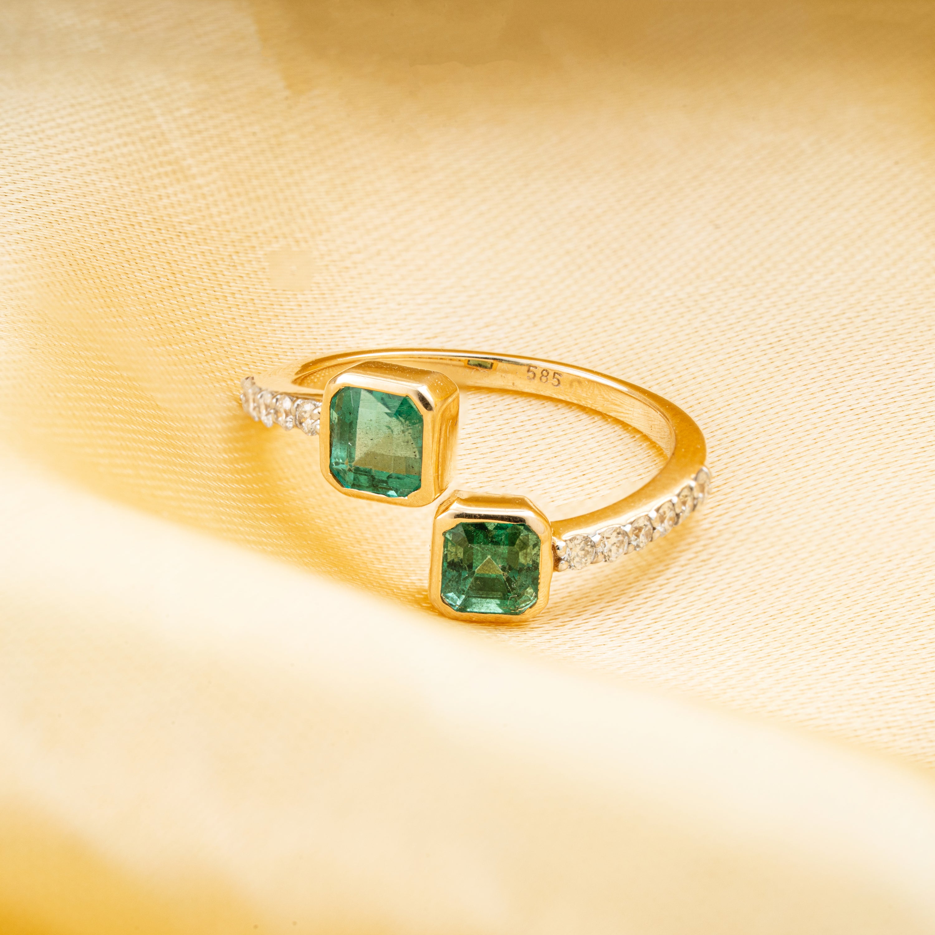 Emerald Diamond Open Ring