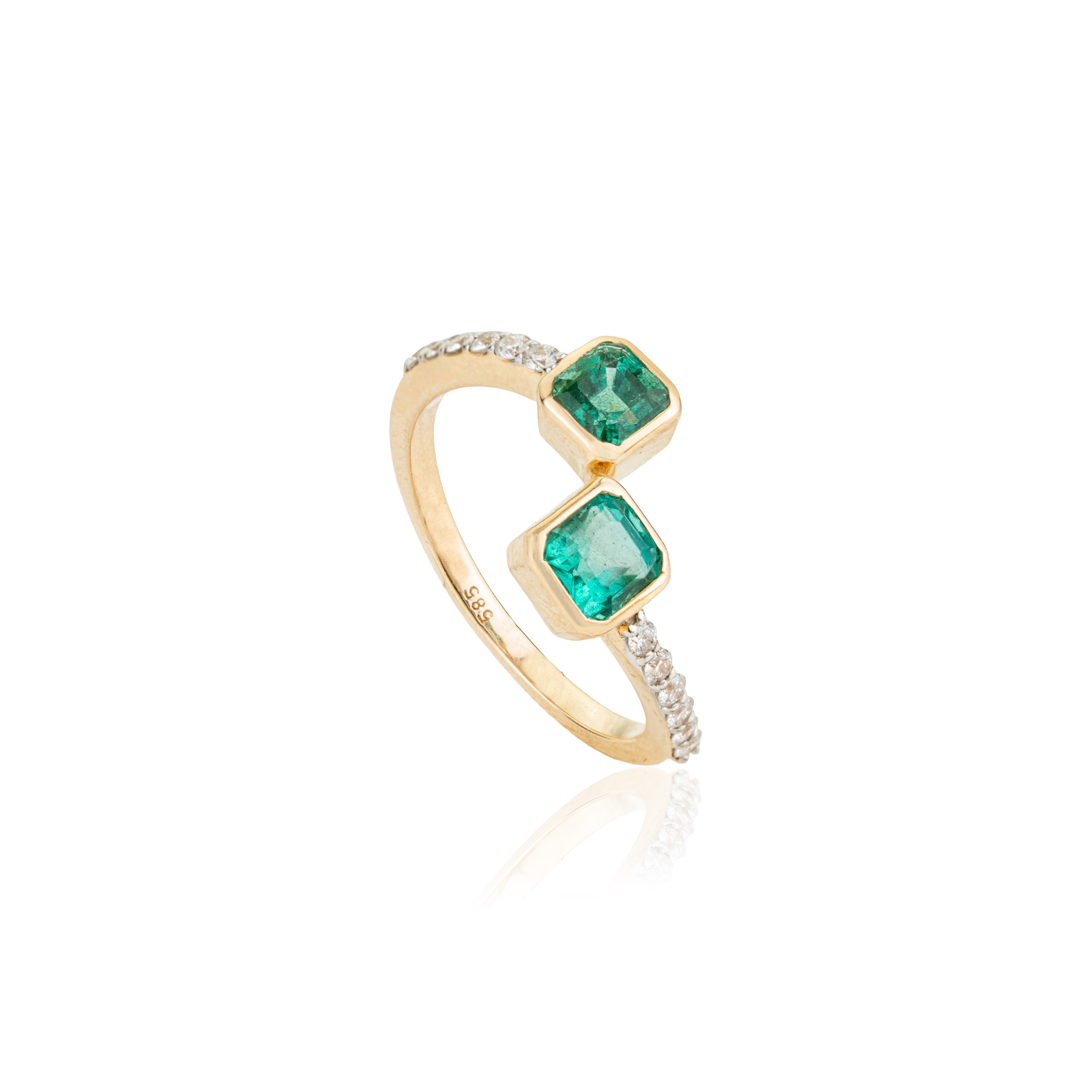 Emerald Diamond Open Ring