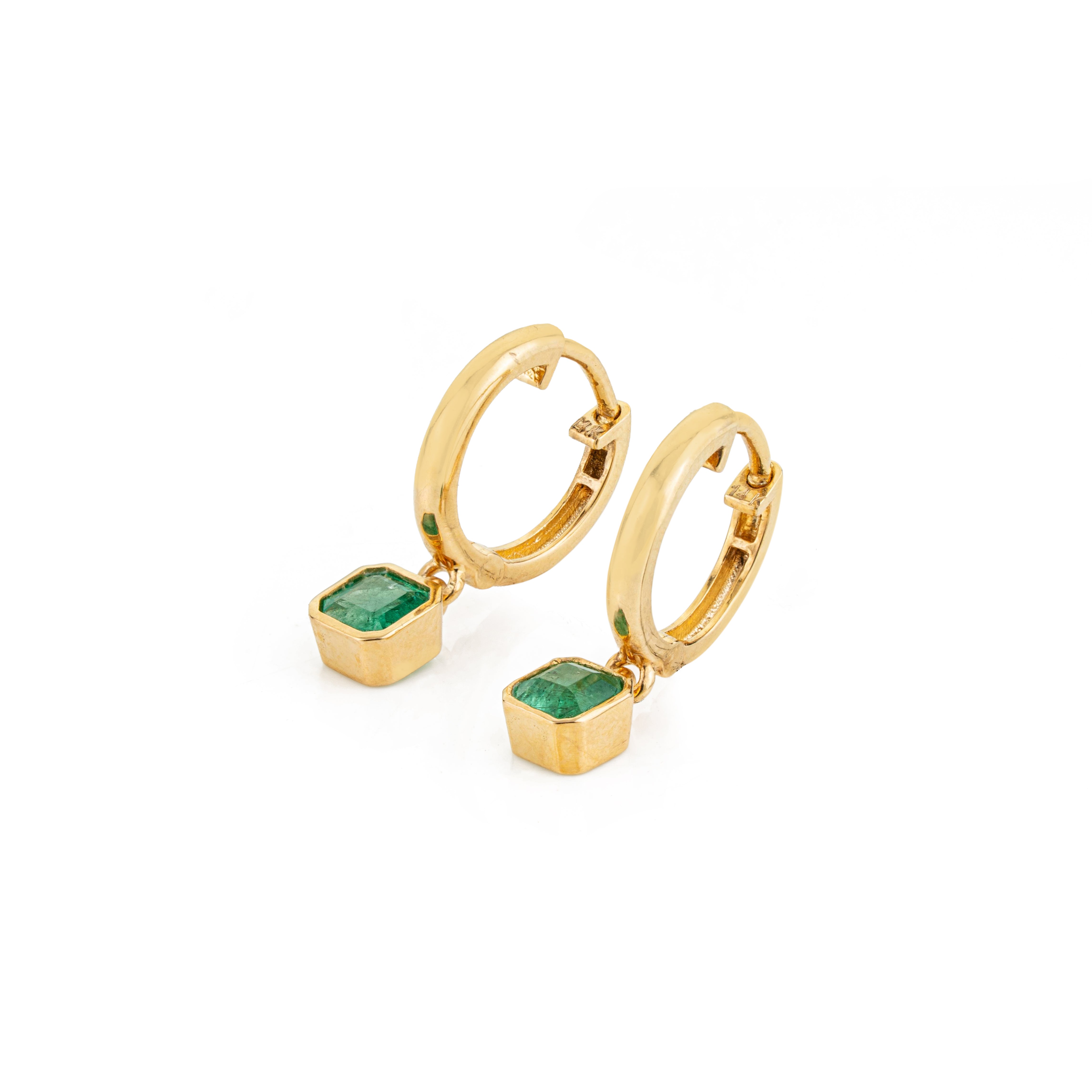 Emerald Drop Hoop Earring