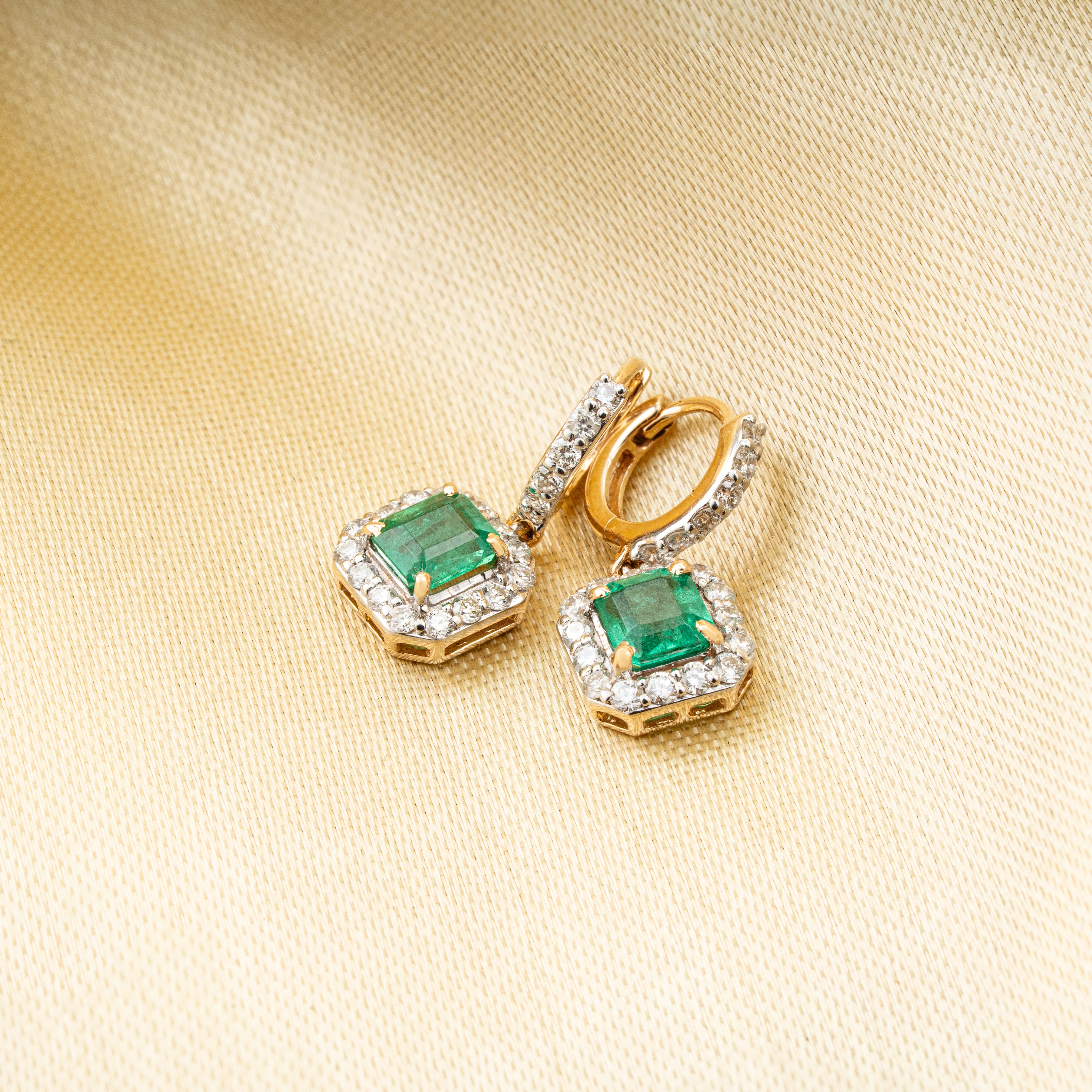 Emerald Diamond Huggie Earrings
