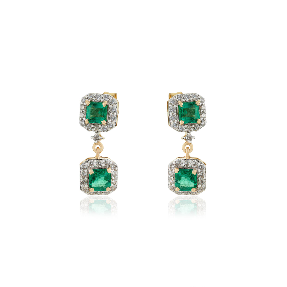 Emerald & Diamond Halo Drop Earrings