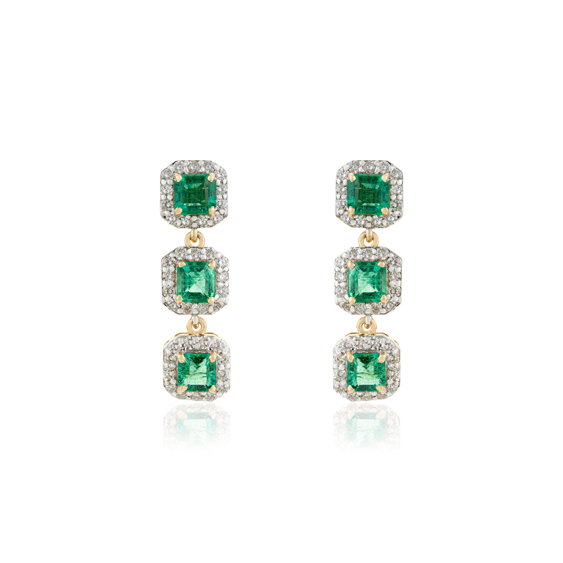 Emerald Diamond Triple Drop Earrings