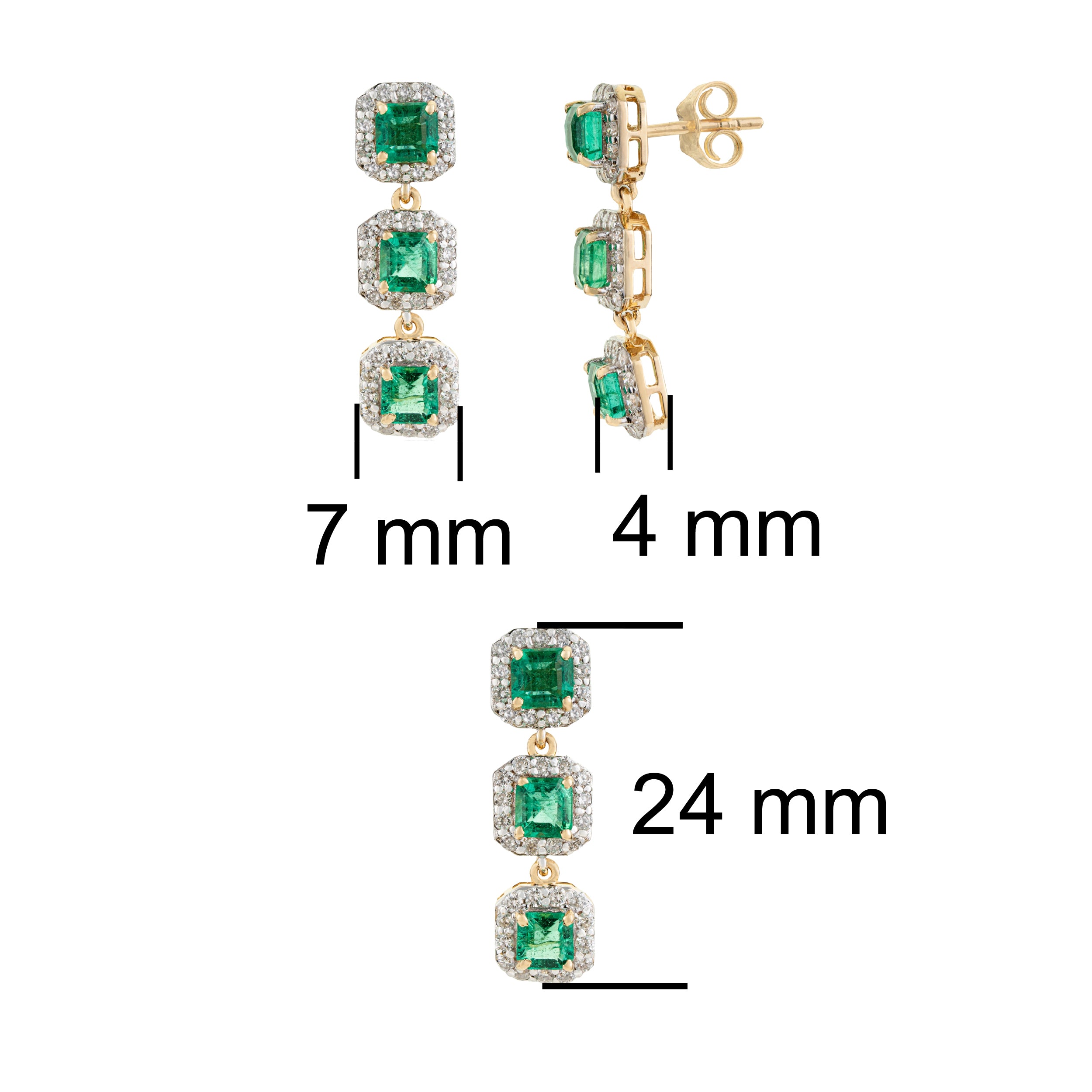 Emerald Diamond Triple Drop Earrings