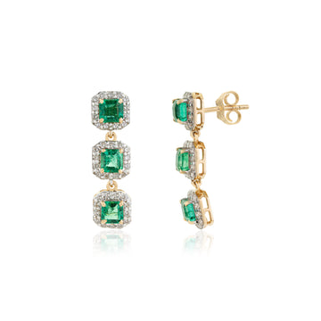 Emerald Diamond Triple Drop Earrings