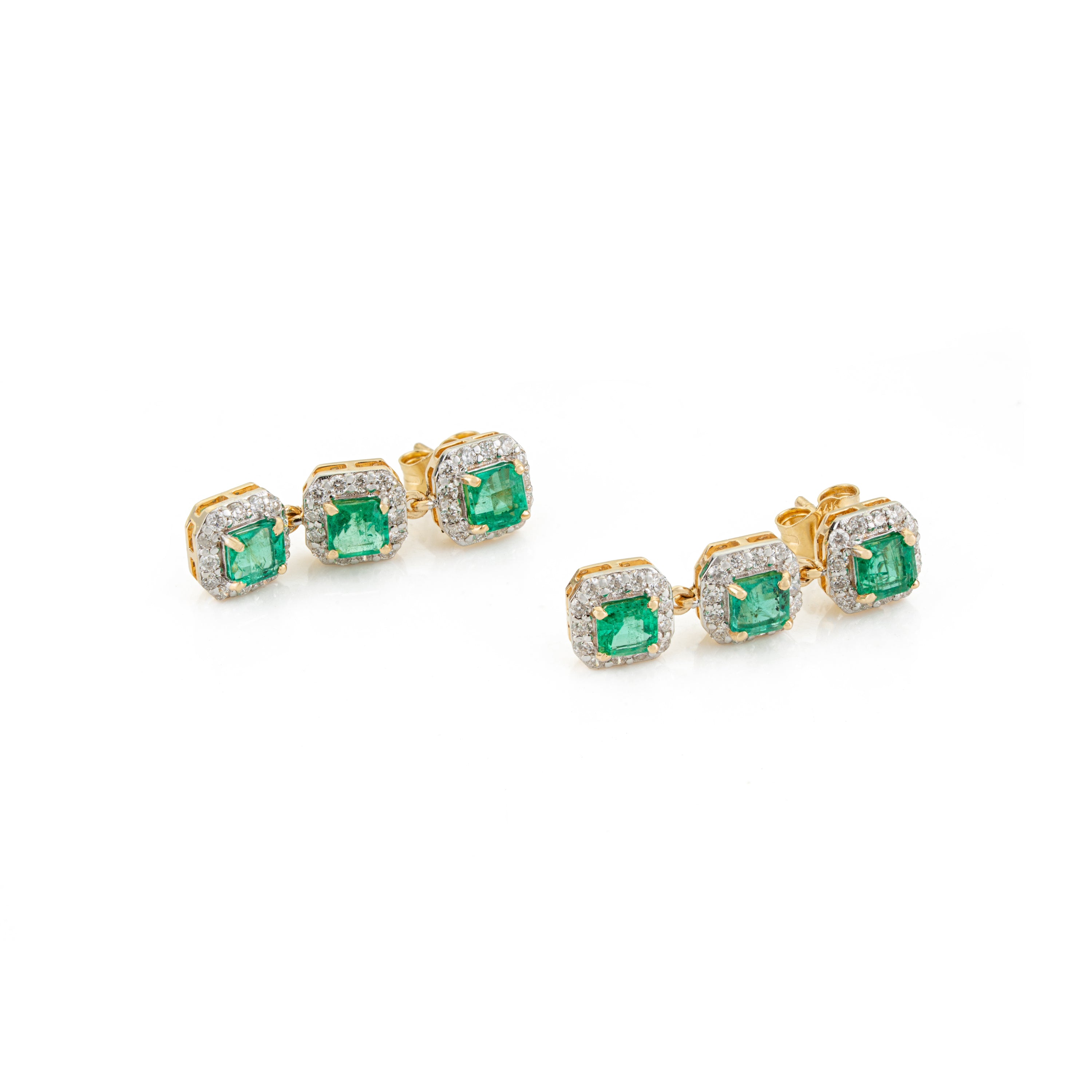 Emerald Diamond Triple Drop Earrings