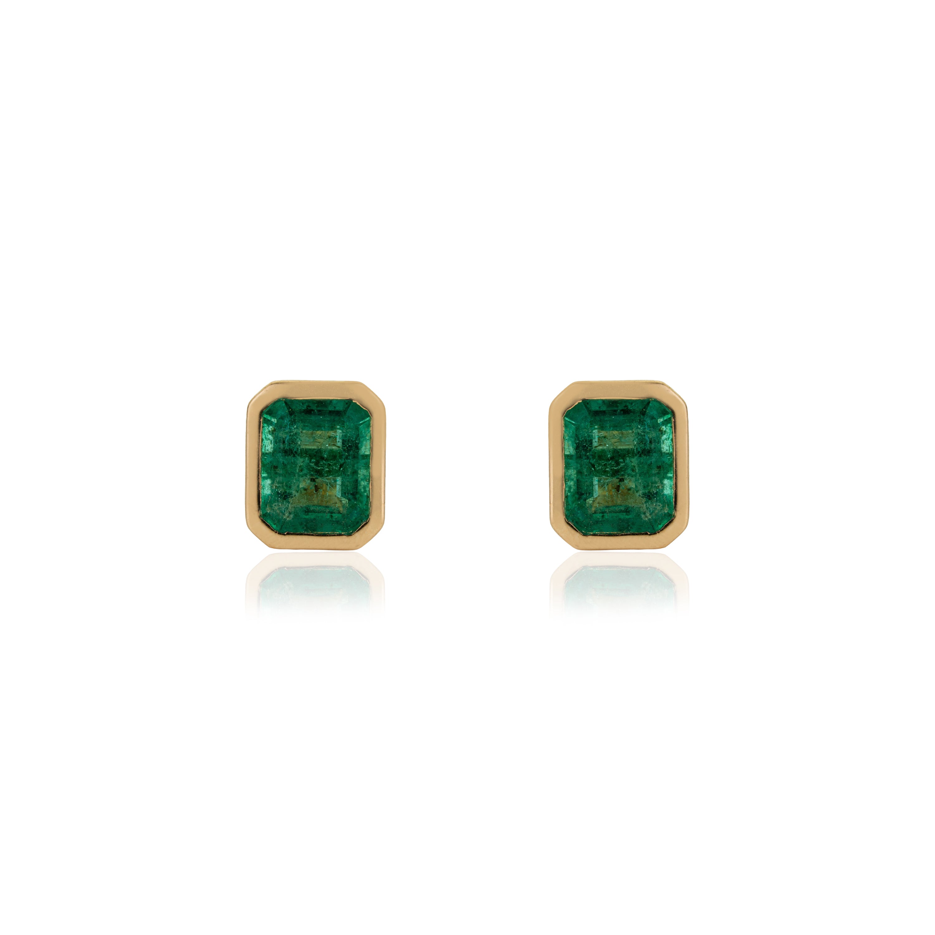 Emerald Bezel Set Stud Earring
