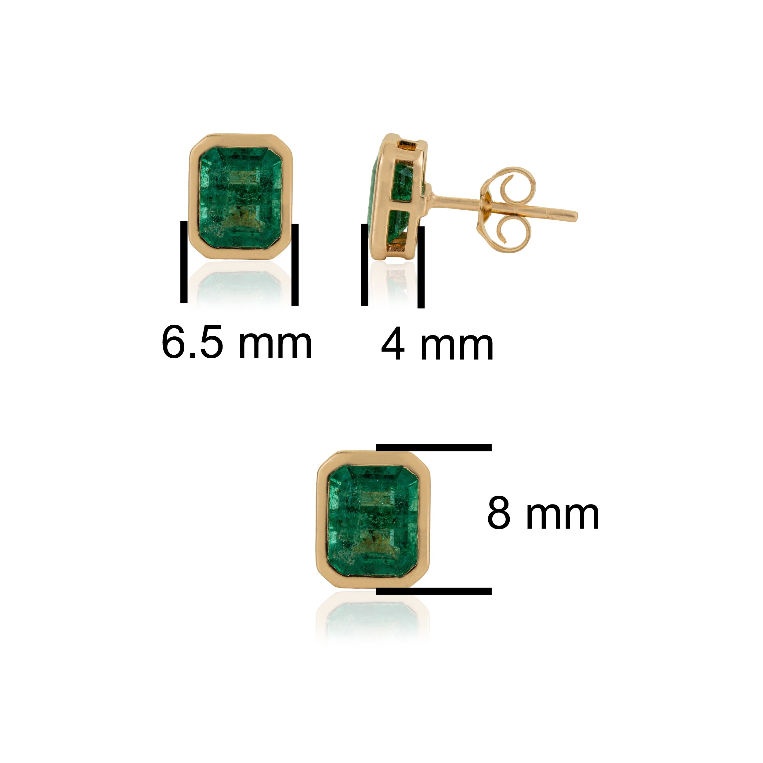 Emerald Bezel Set Stud Earring