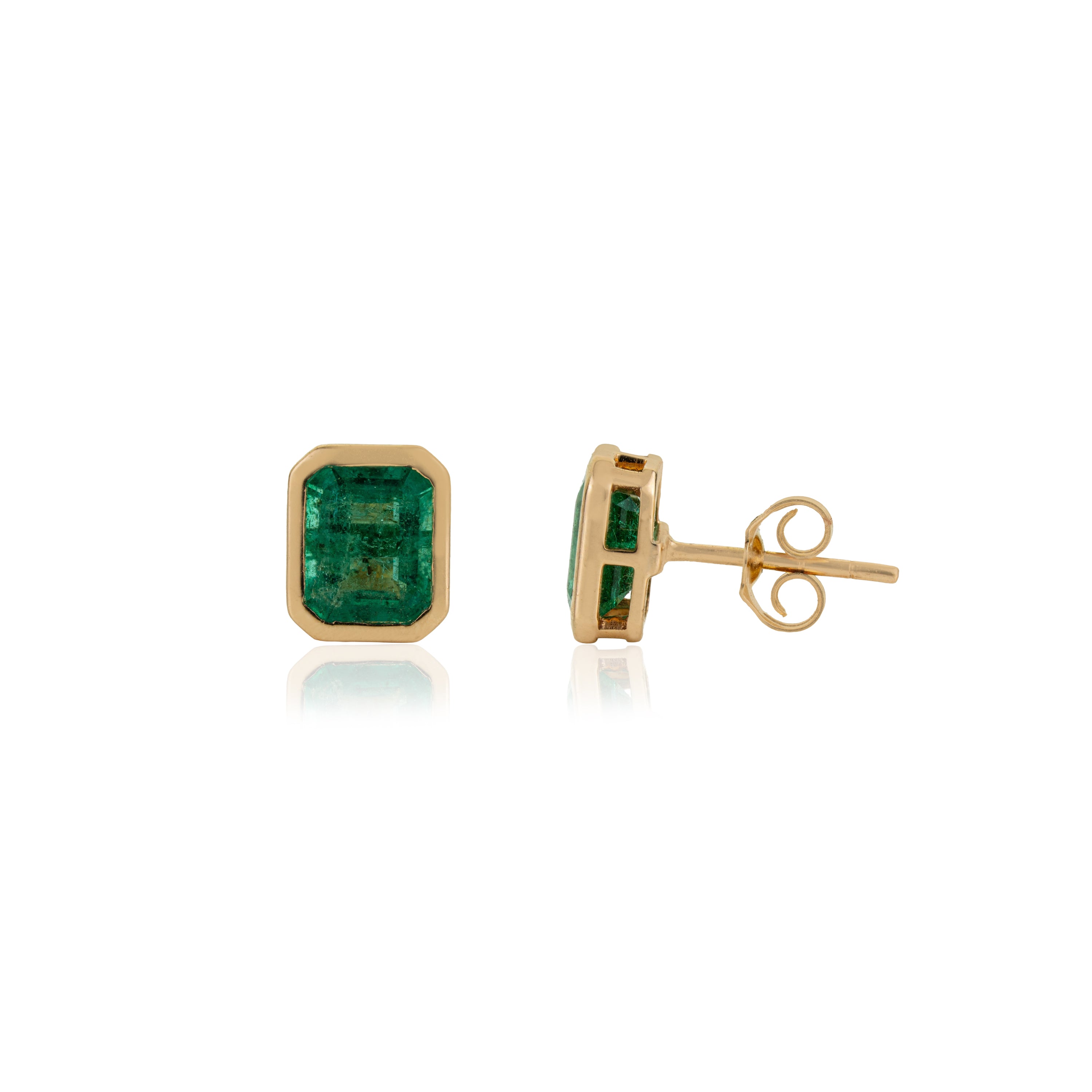 Emerald Bezel Set Stud Earring