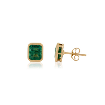 Emerald Bezel Set Stud Earring