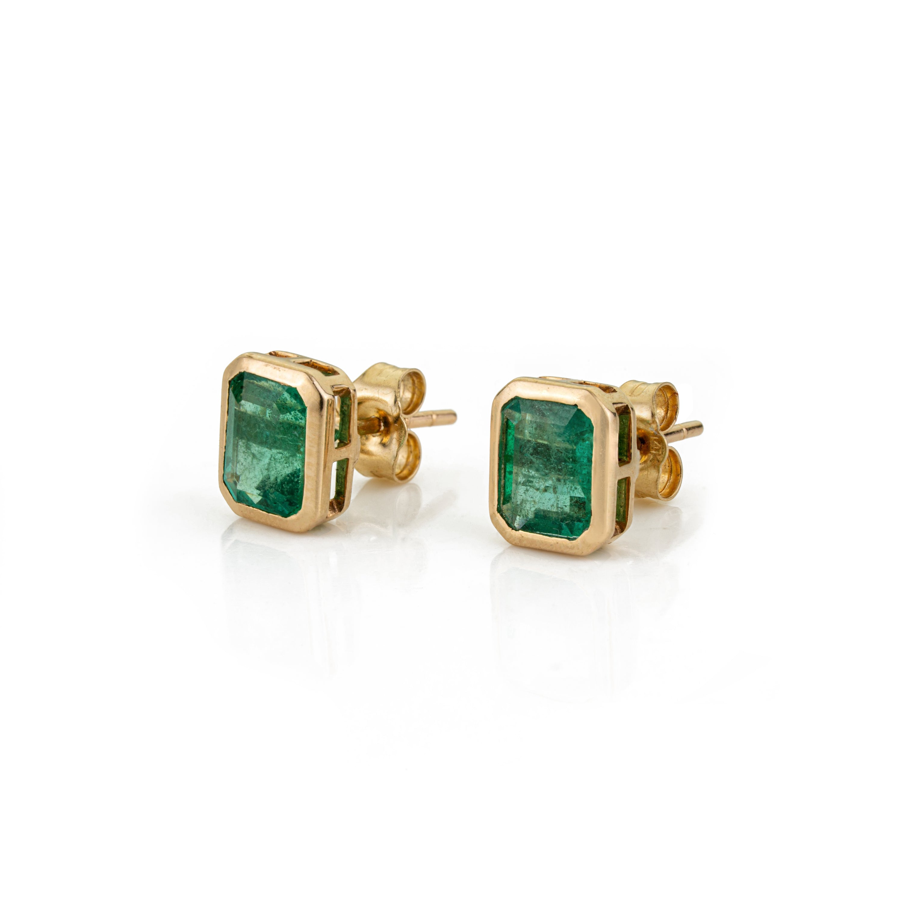 Emerald Bezel Set Stud Earring