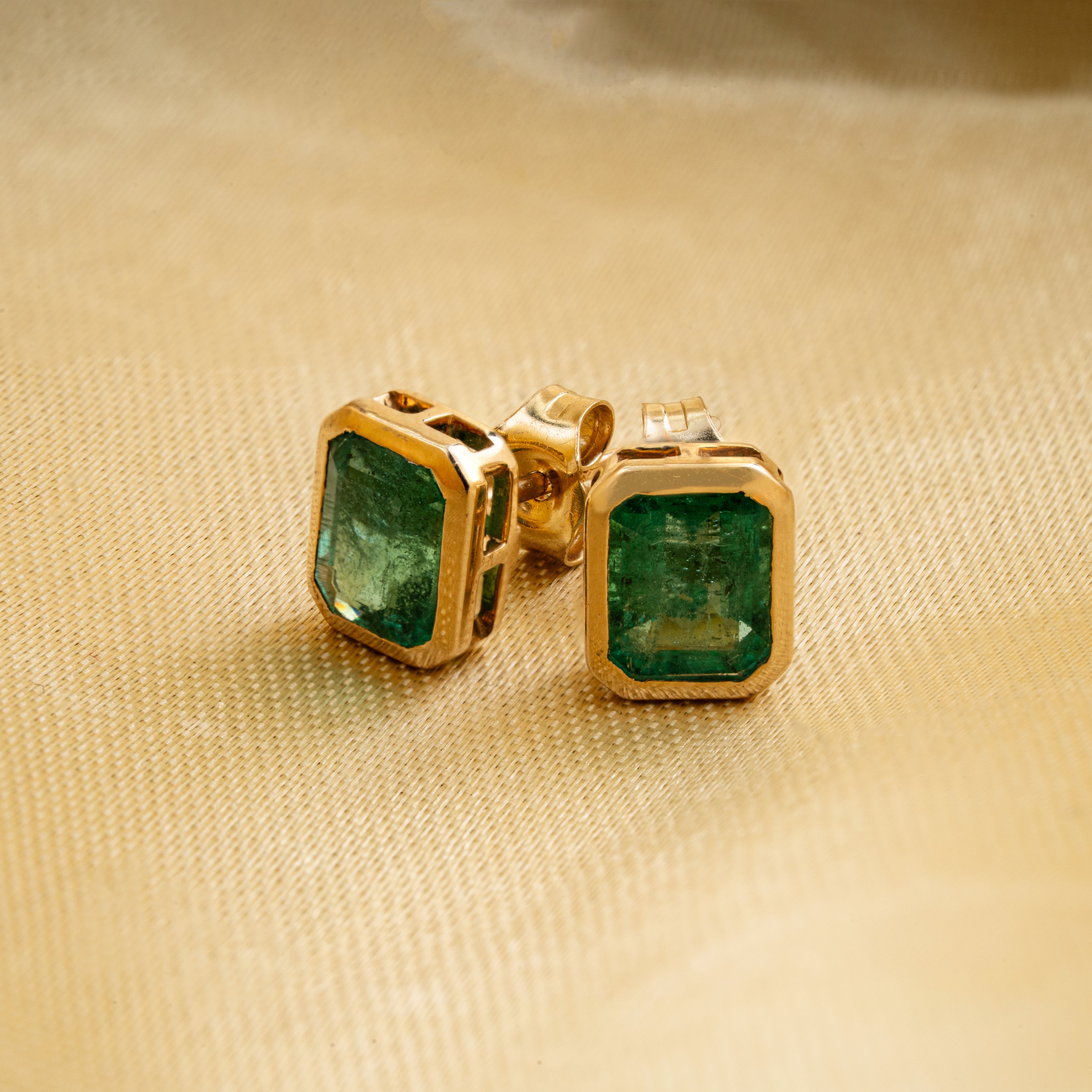 Emerald Bezel Set Stud Earring