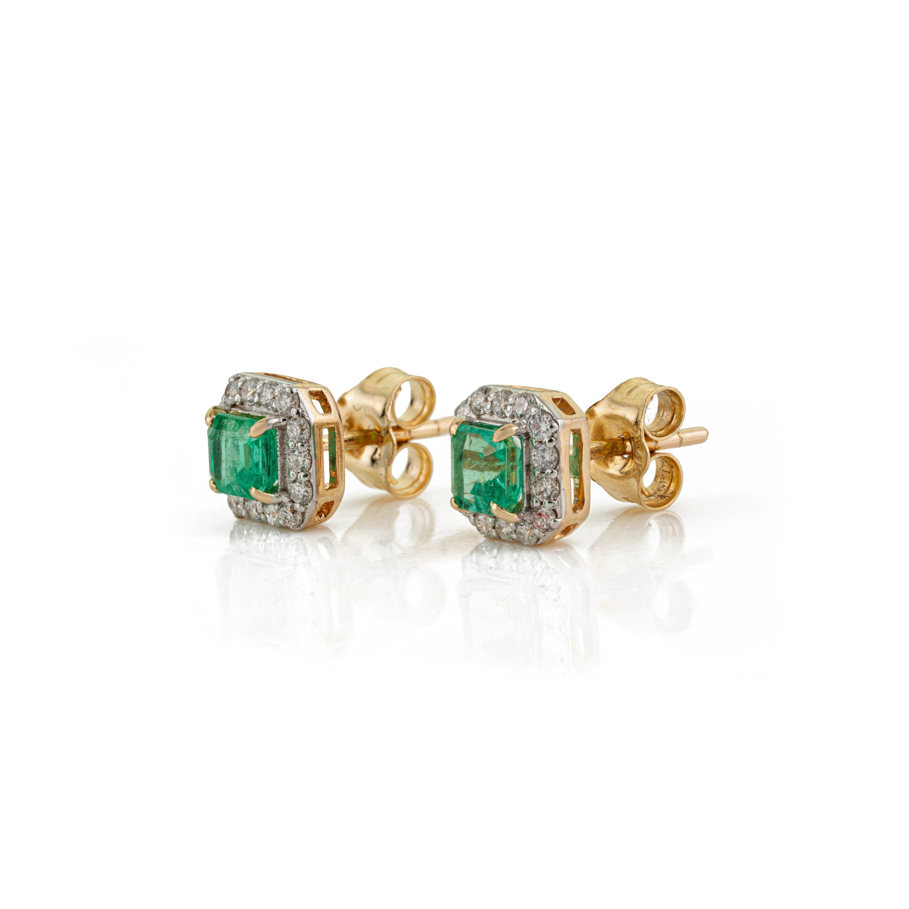 Natural Emerald Diamond Stud Earring