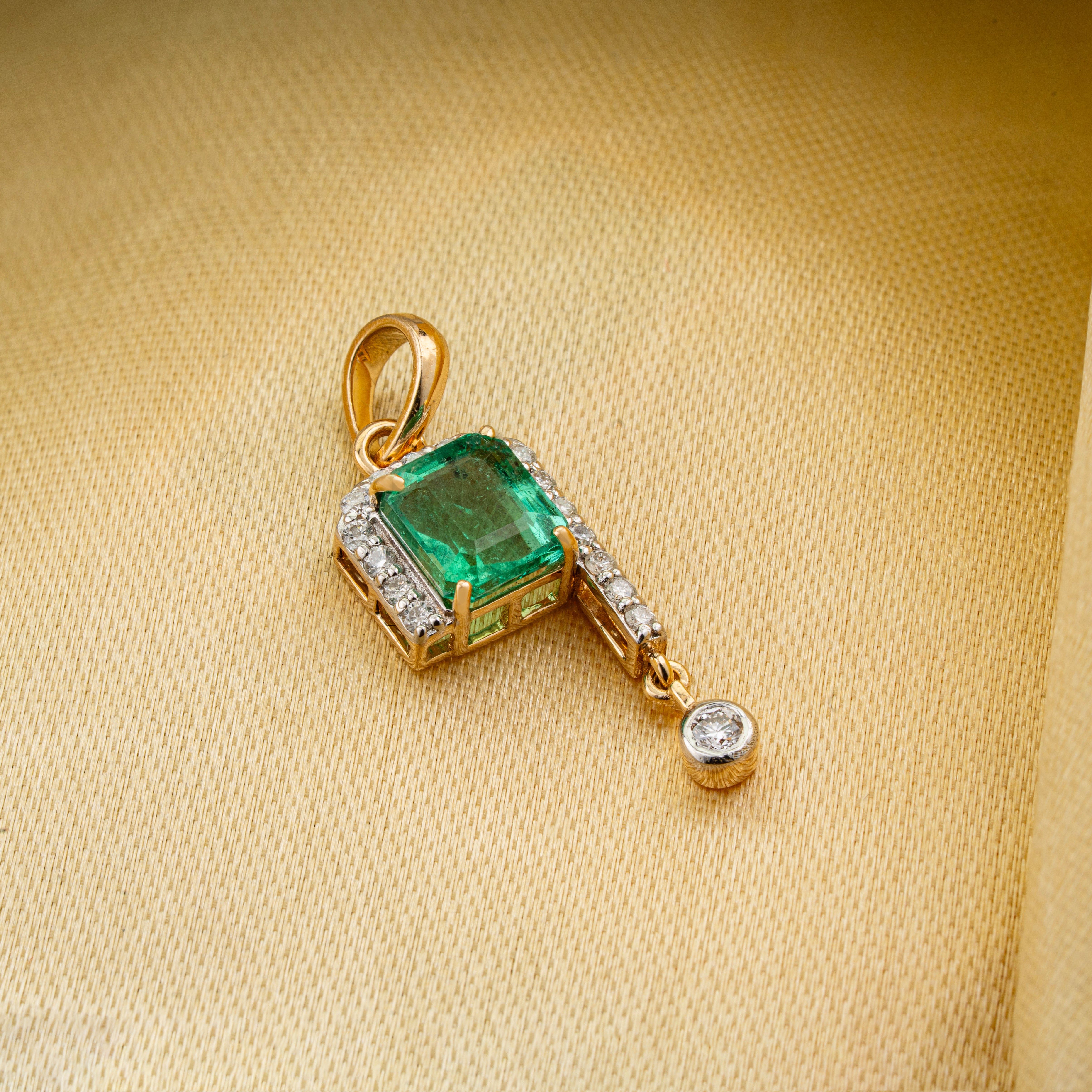 Emerald Diamond Halo & Drop Pendant