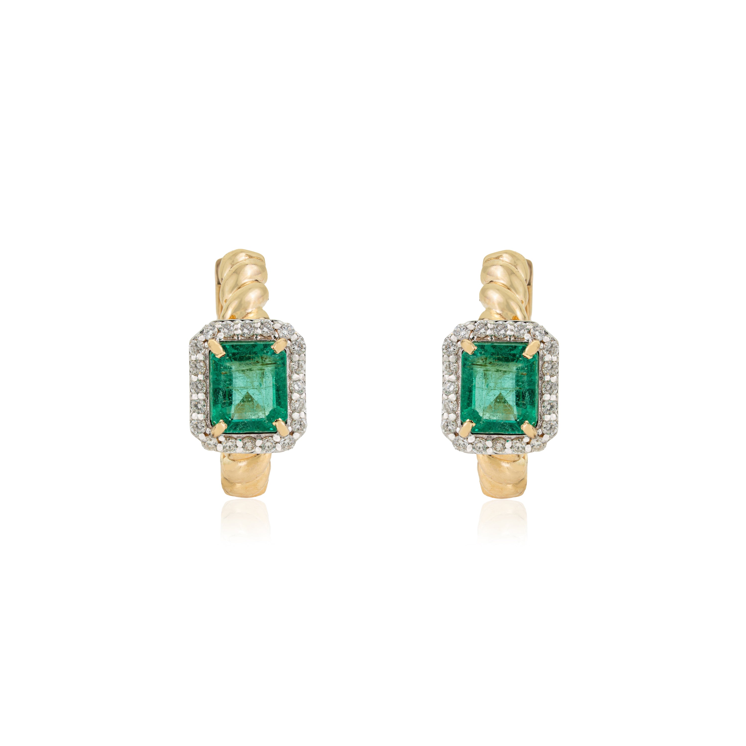 Emerald Diamond Hoop Earrings