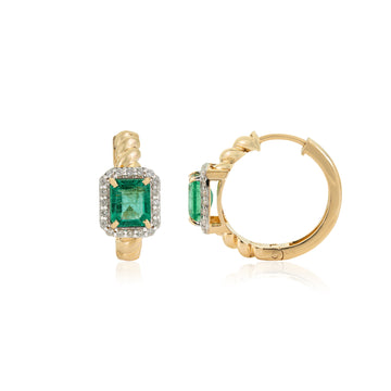 Emerald Diamond Hoop Earrings