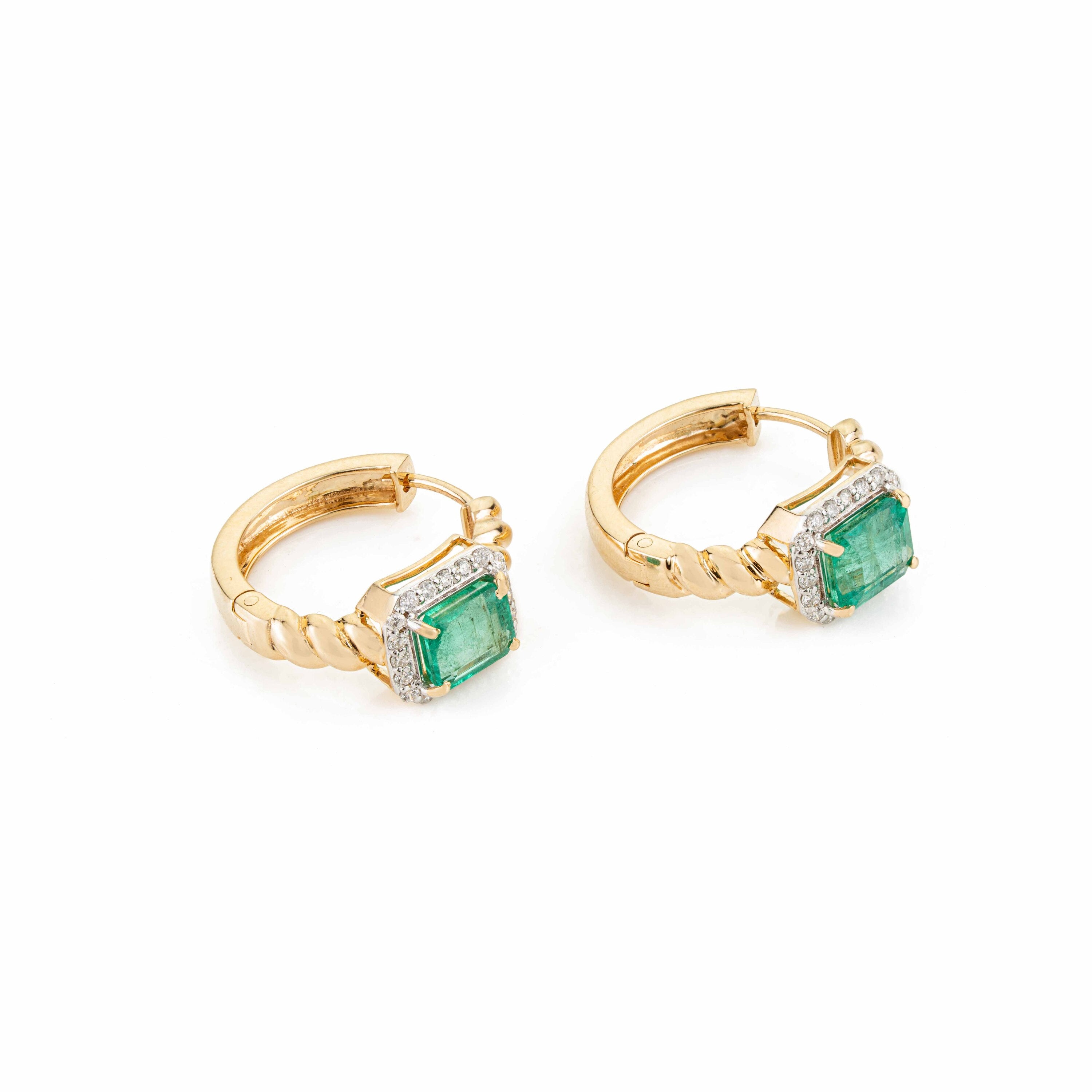 Emerald Diamond Hoop Earrings