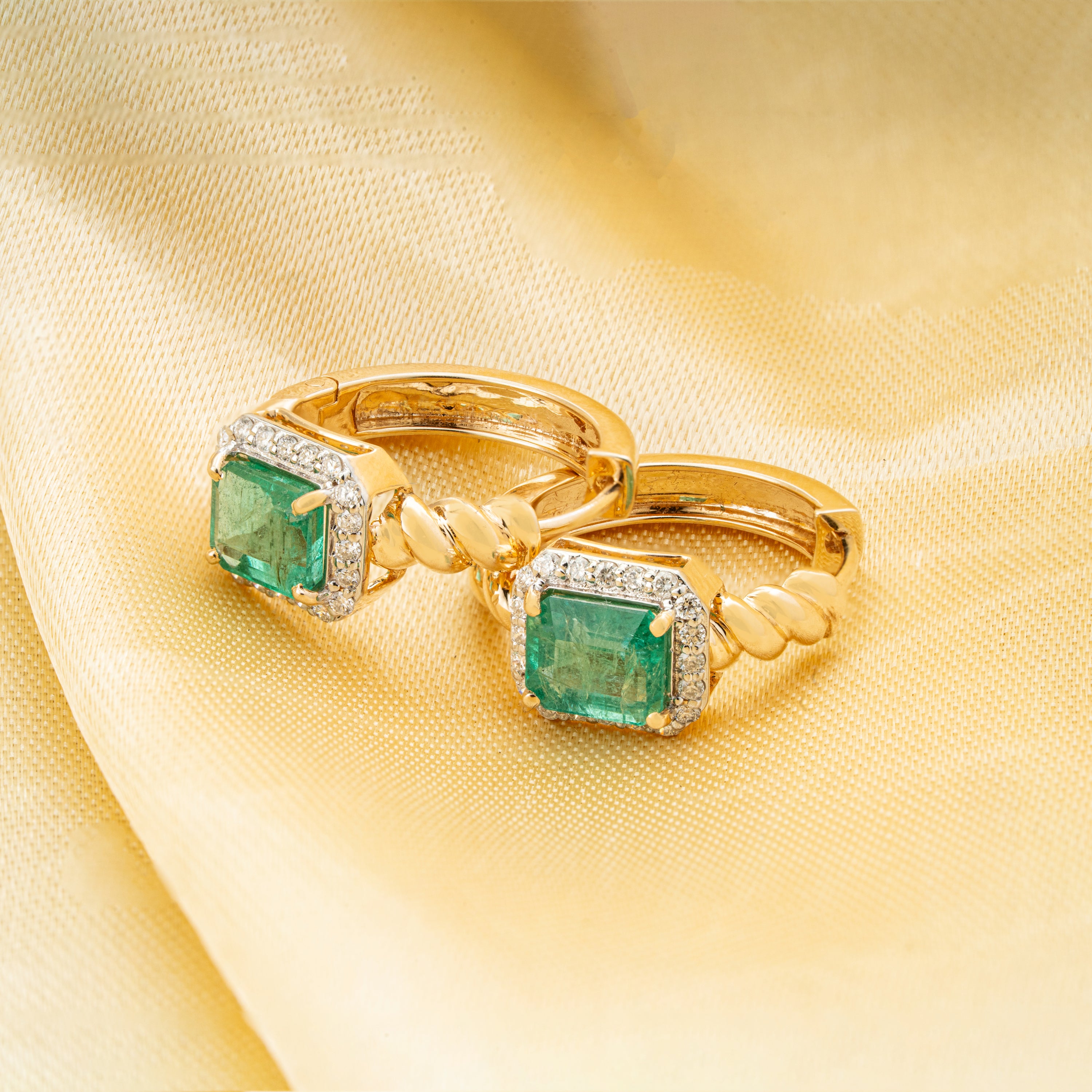 Emerald Diamond Hoop Earrings