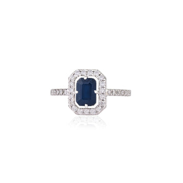 Blue Sapphire Diamond Halo Ring