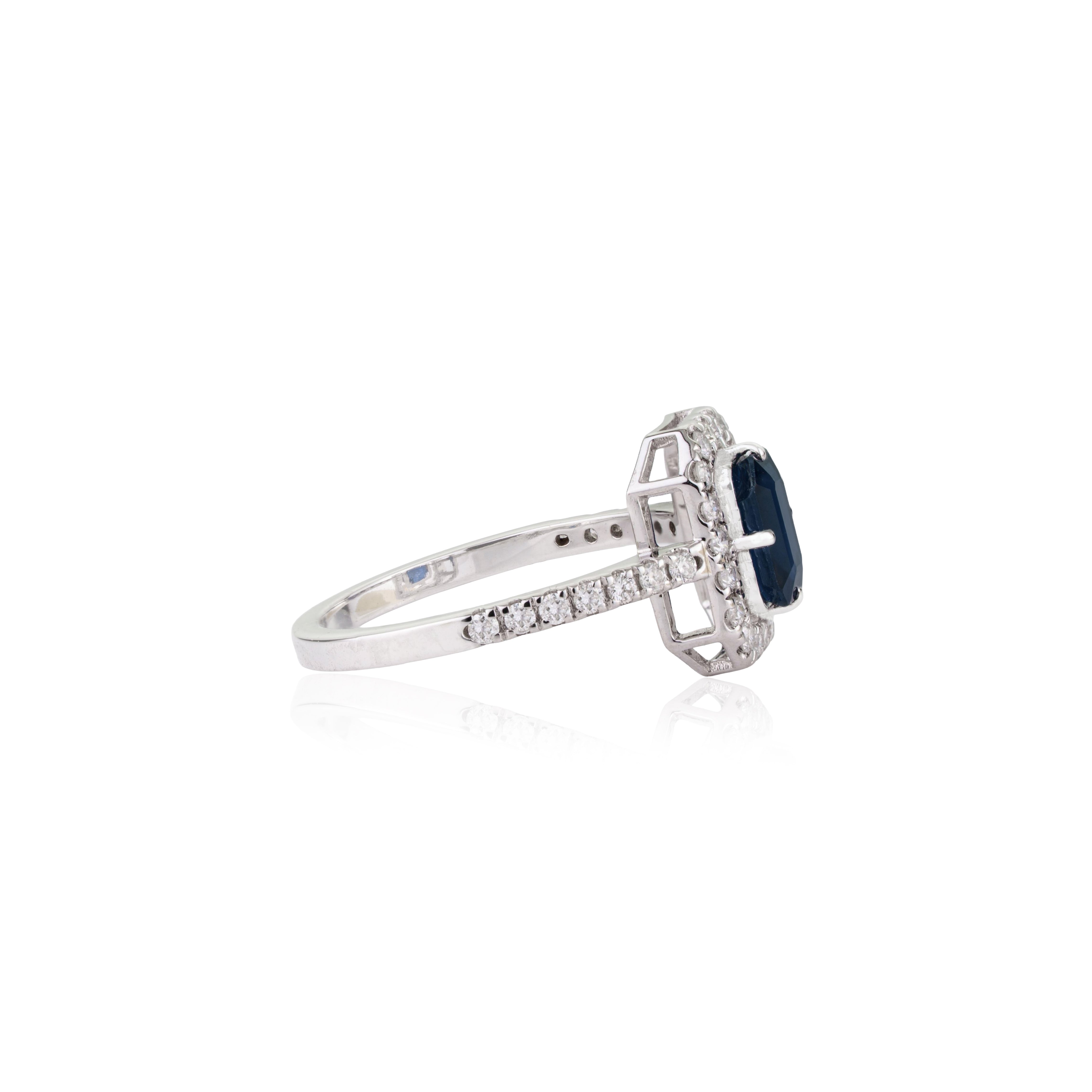 Blue Sapphire Diamond Halo Ring