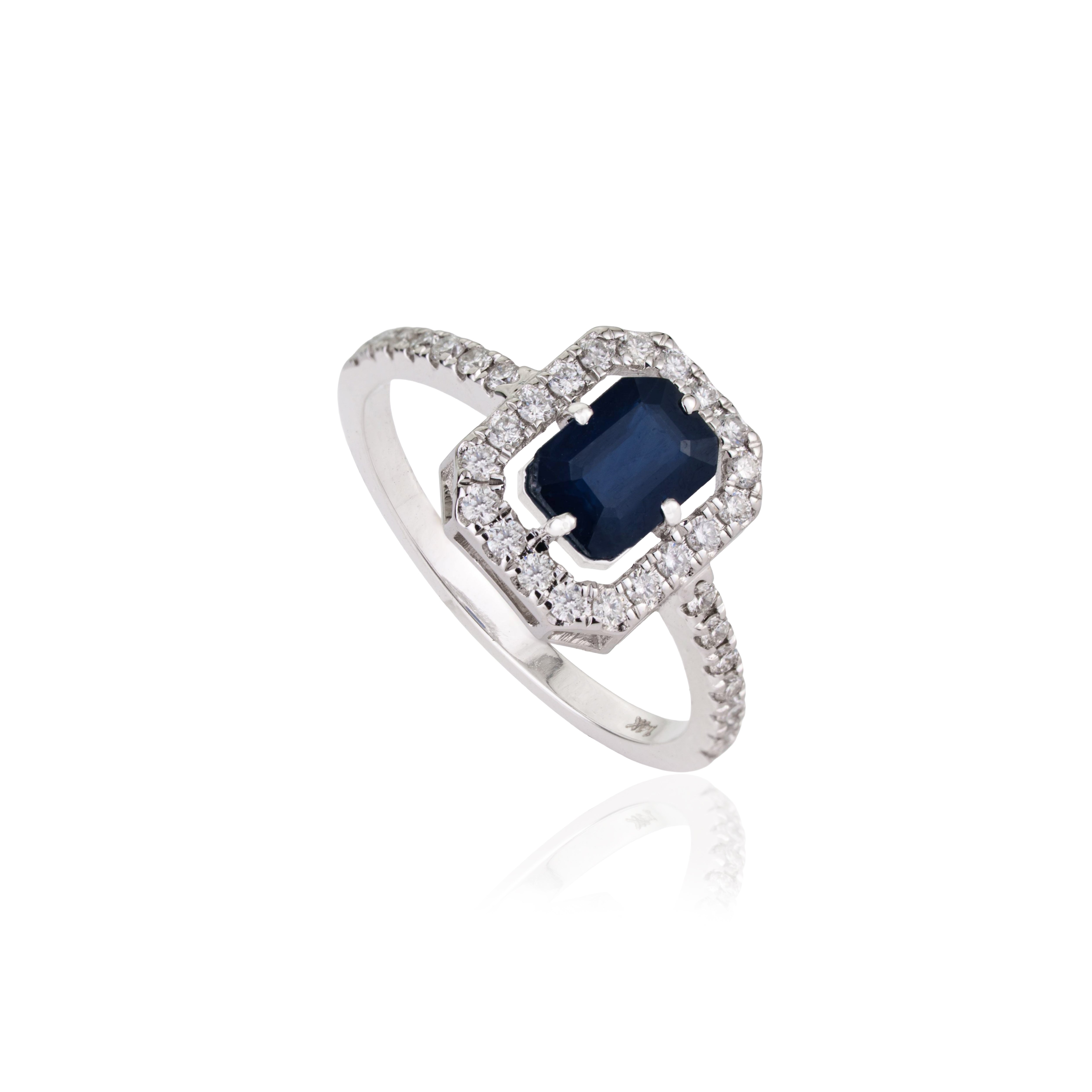 Blue Sapphire Diamond Halo Ring