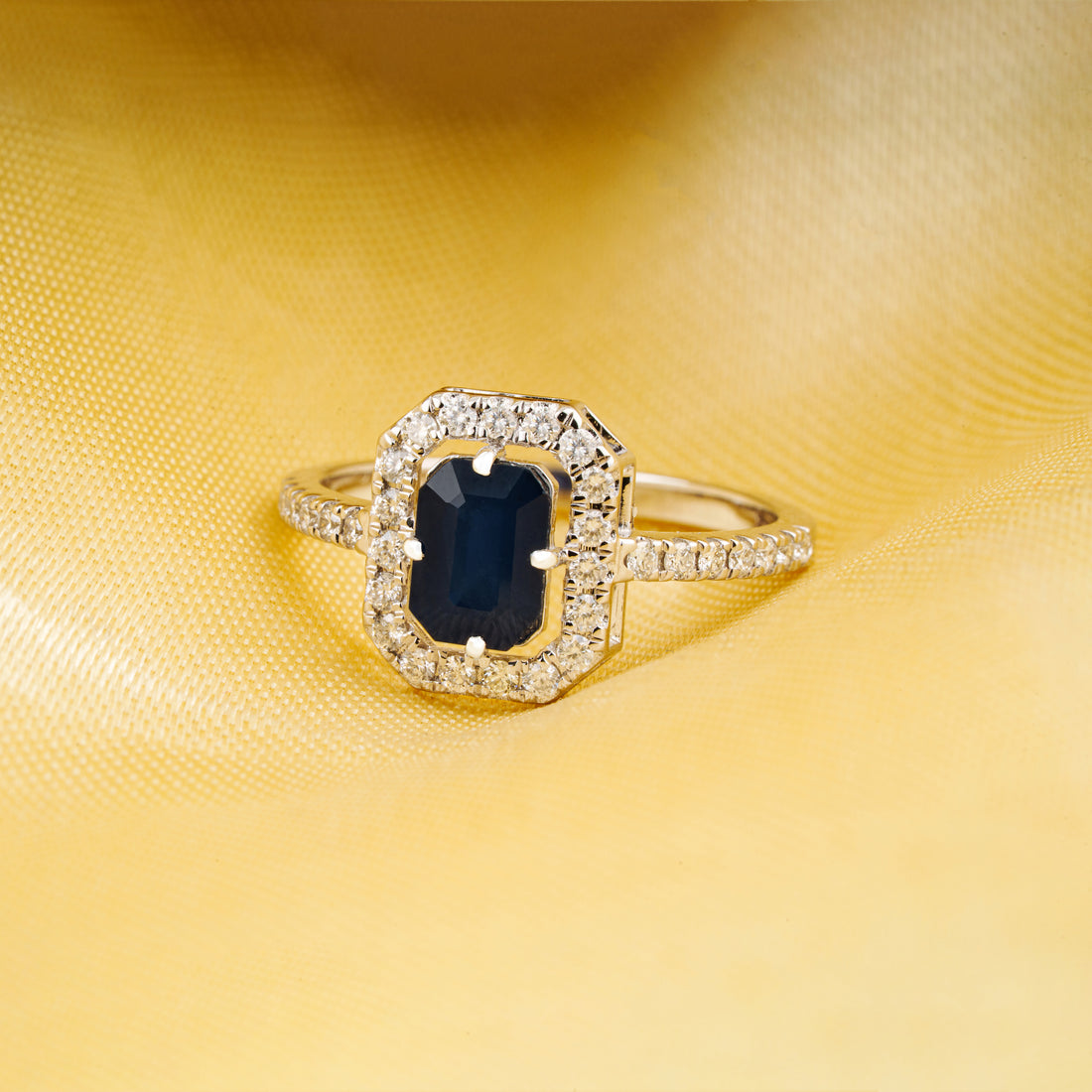 Blue Sapphire Diamond Halo Ring