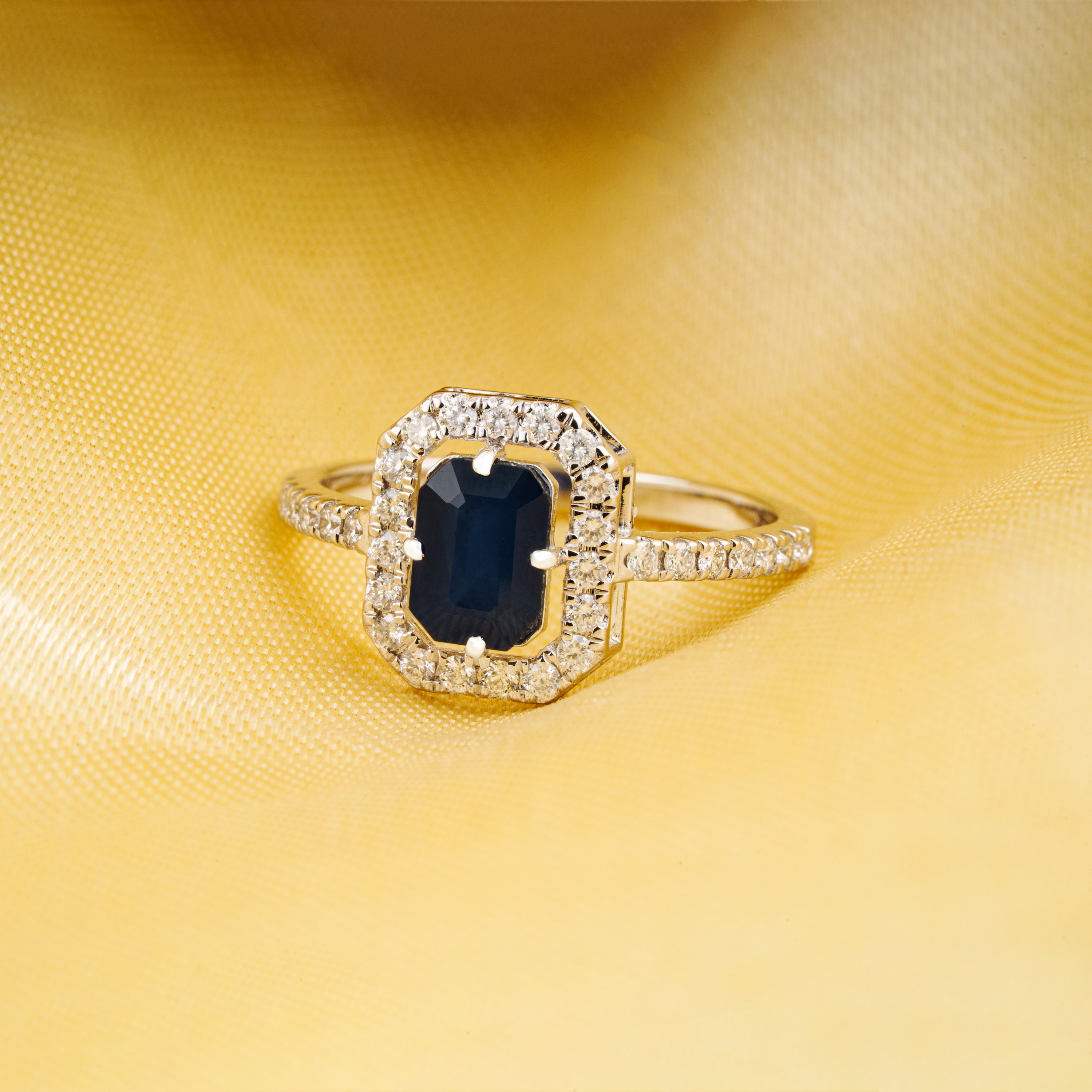 Blue Sapphire Diamond Halo Ring