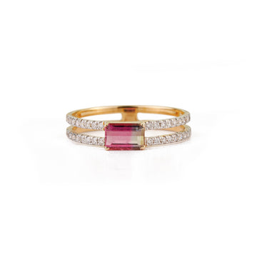Watermelon Tourmaline Diamond Ring