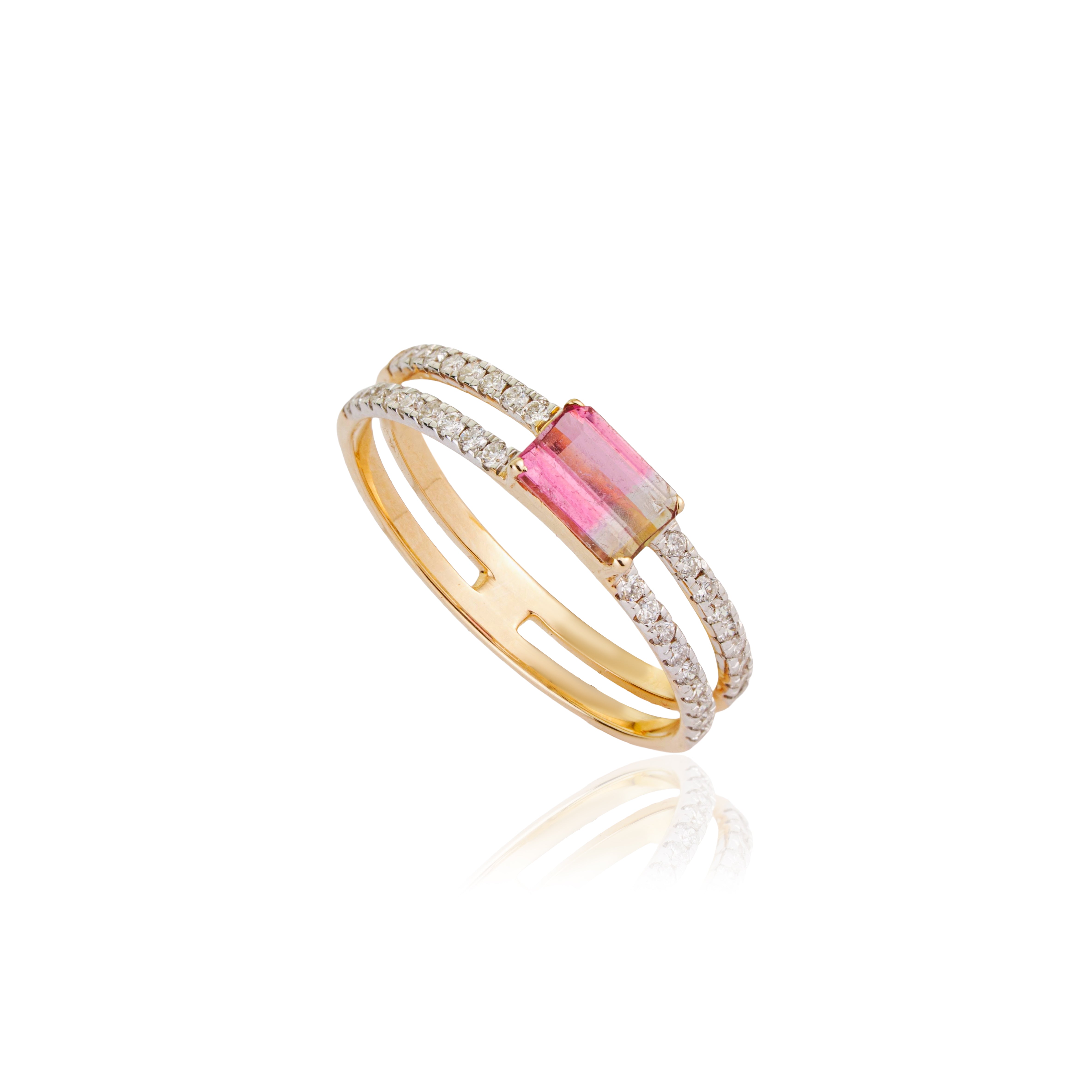 Watermelon Tourmaline Diamond Ring