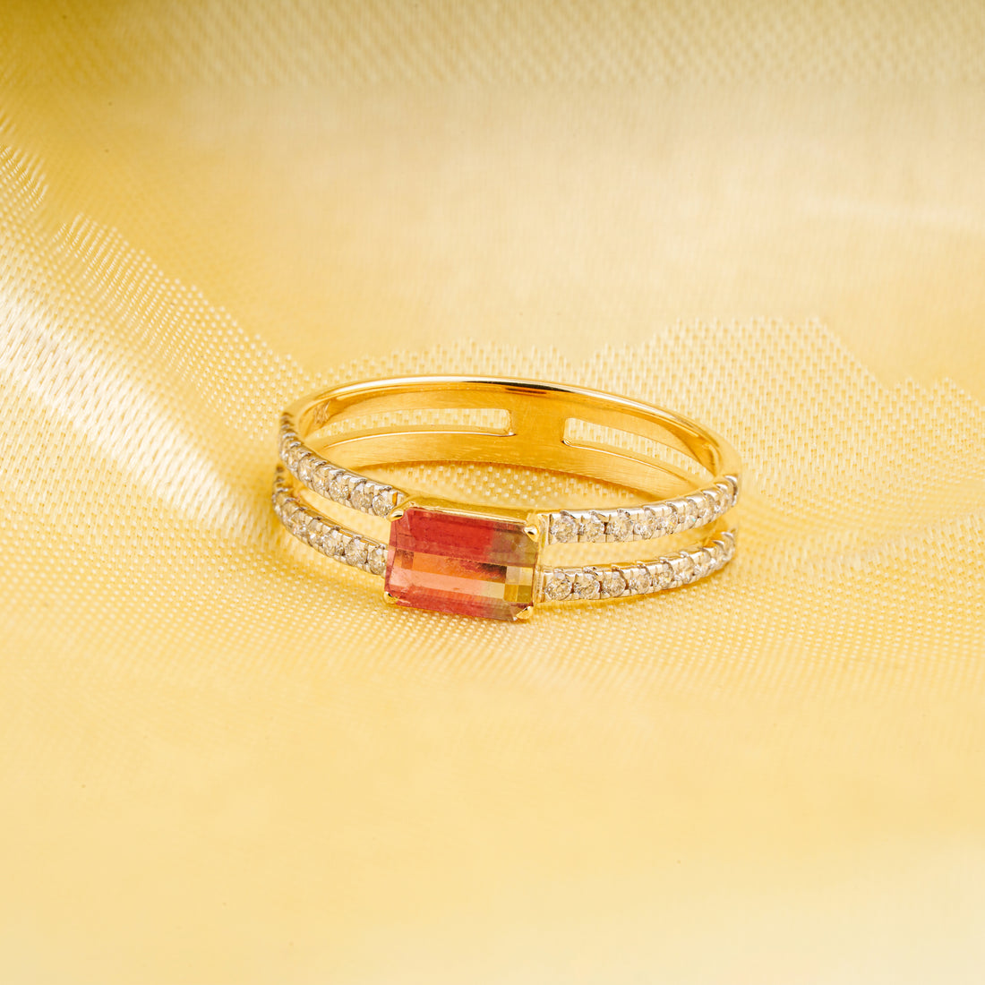 Watermelon Tourmaline Diamond Ring