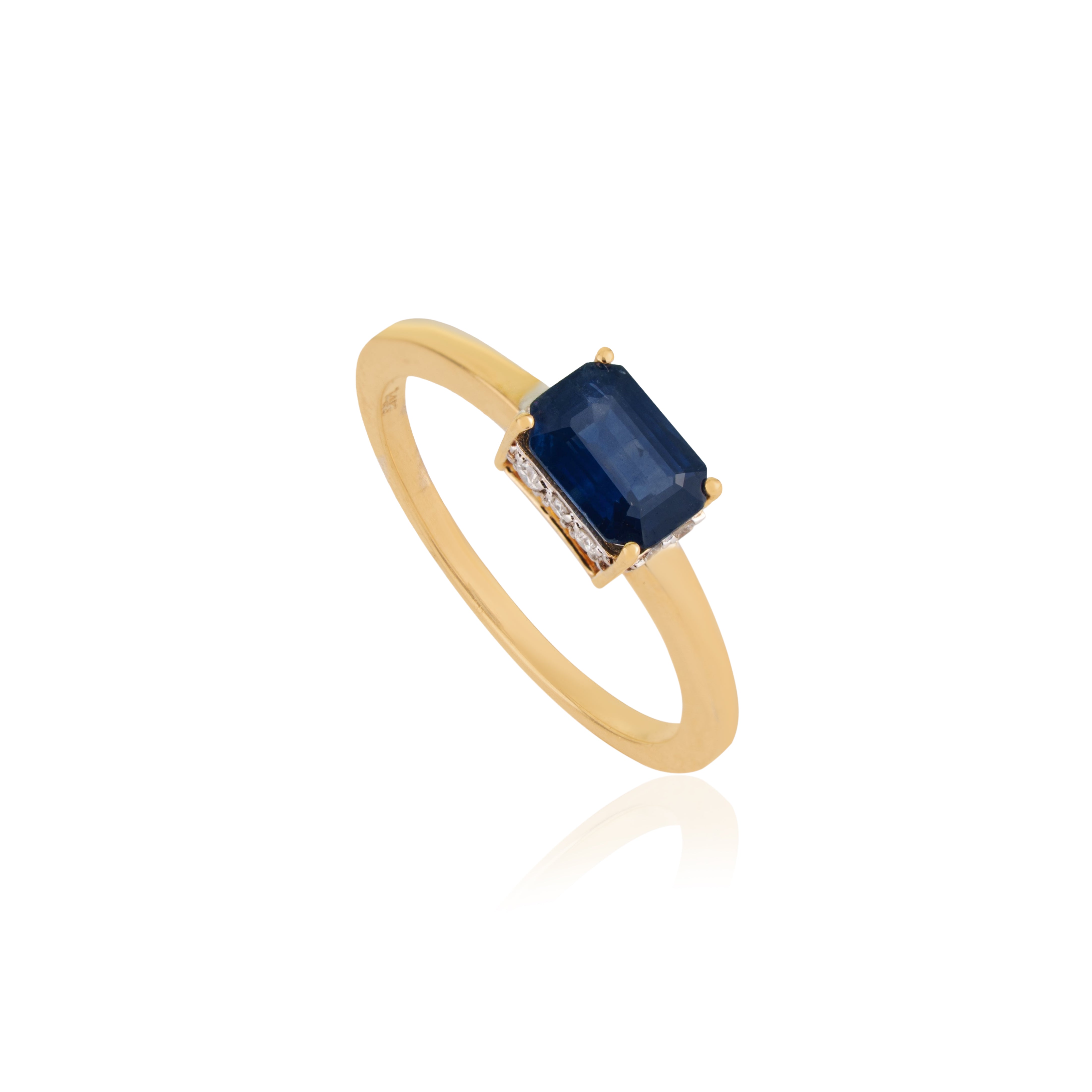 Emerald Cut Blue Sapphire diamond Ring