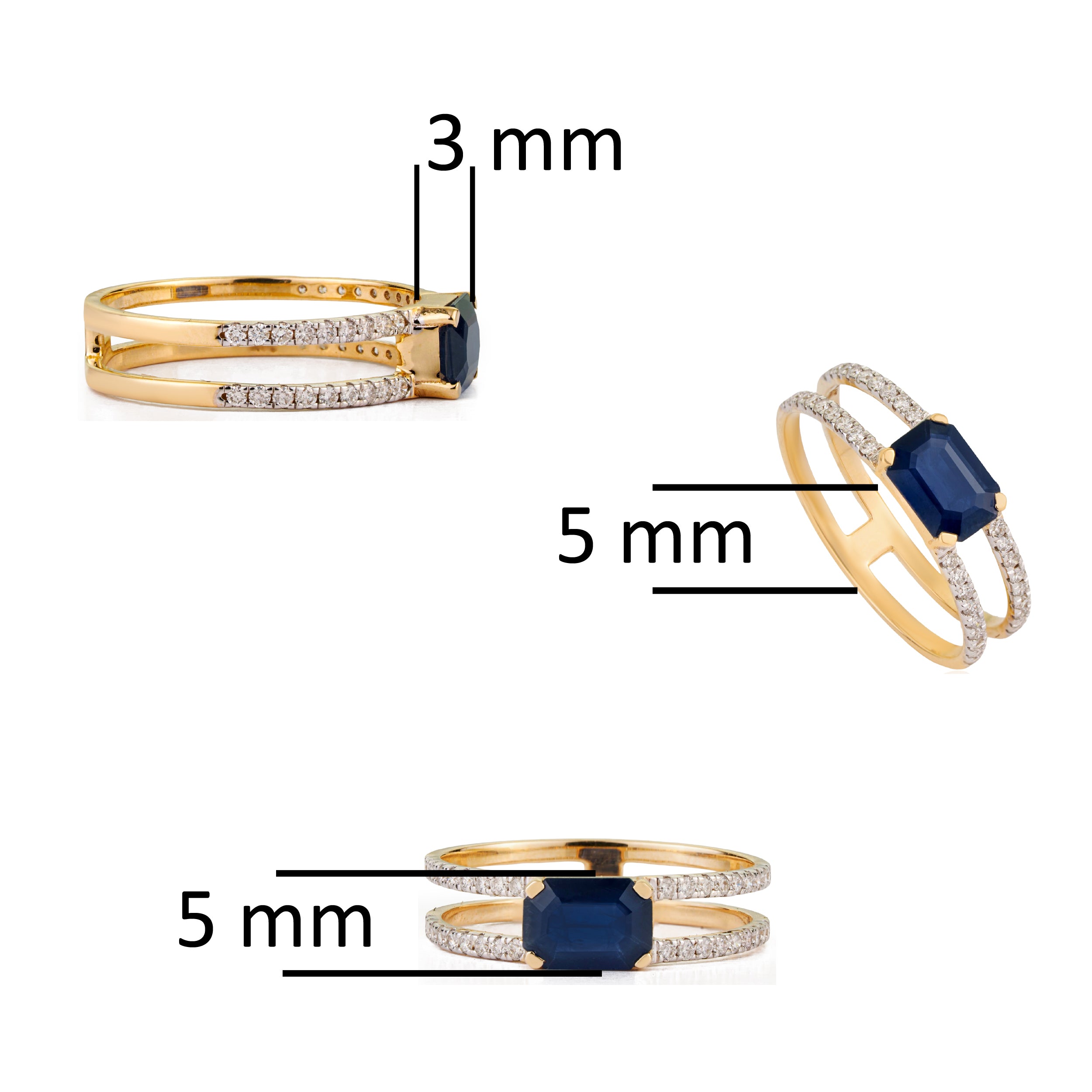 Blue Sapphire Diamond Split Shank Ring
