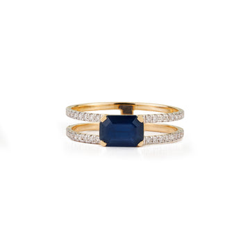 Blue Sapphire Diamond Split Shank Ring