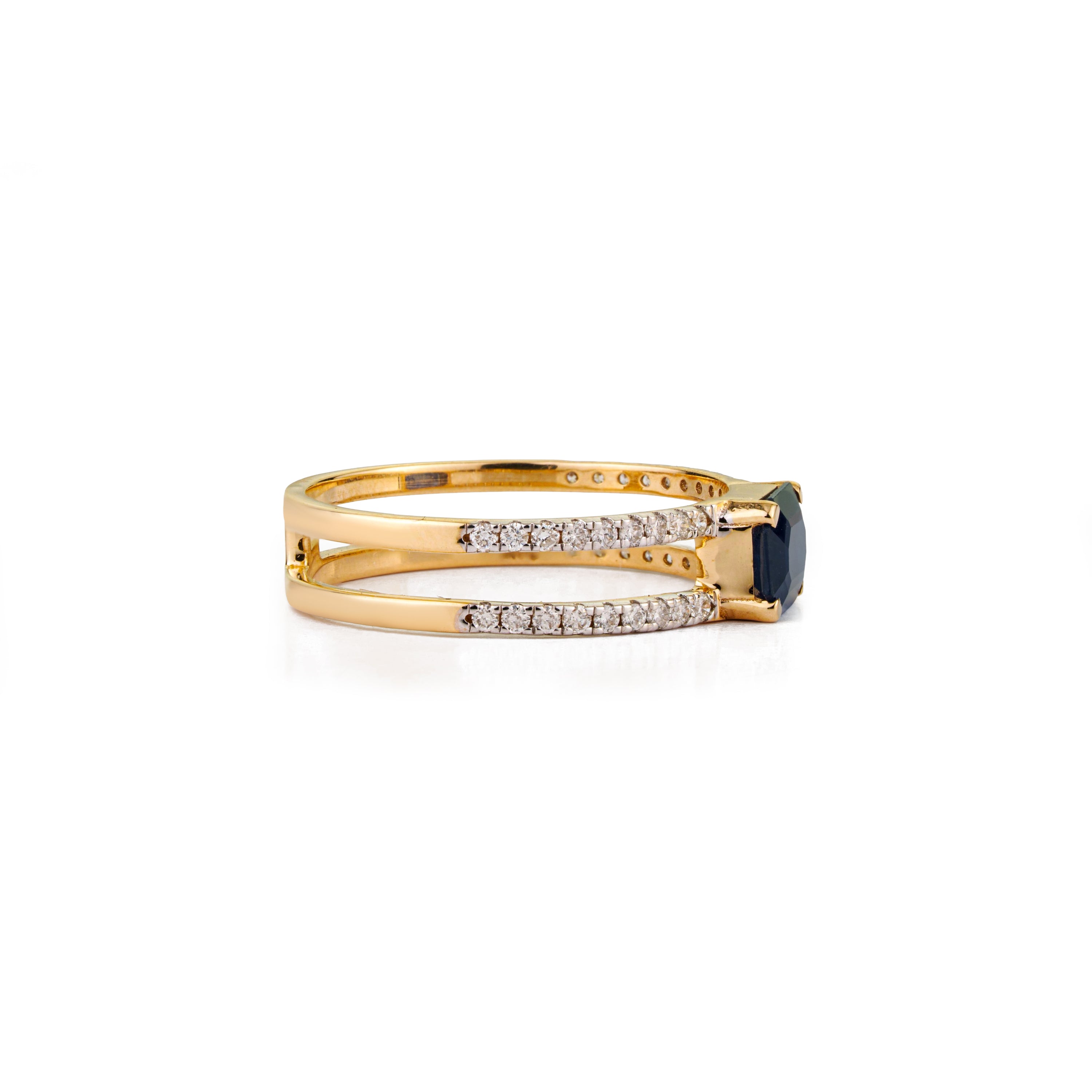 Blue Sapphire Diamond Split Shank Ring