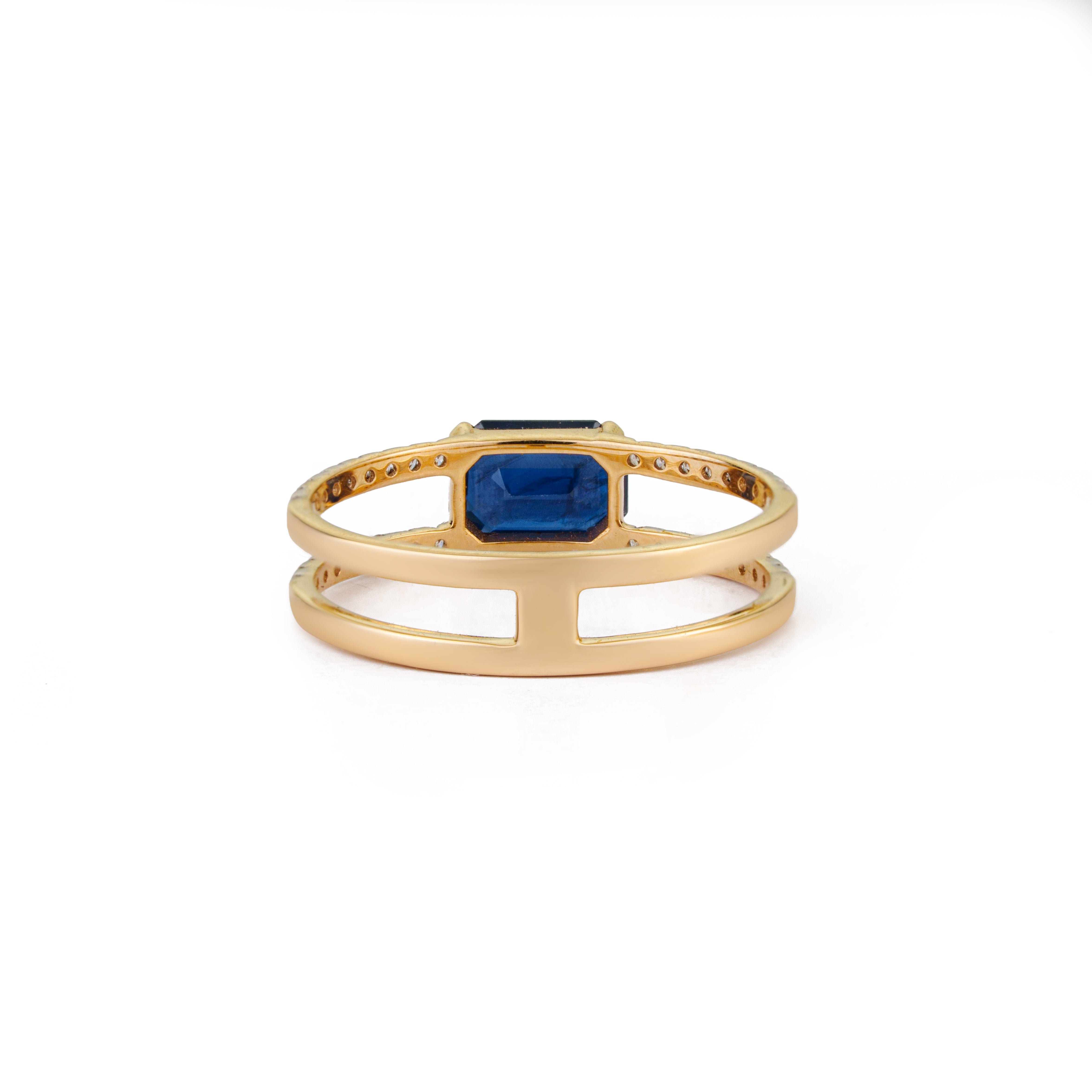 Blue Sapphire Diamond Split Shank Ring