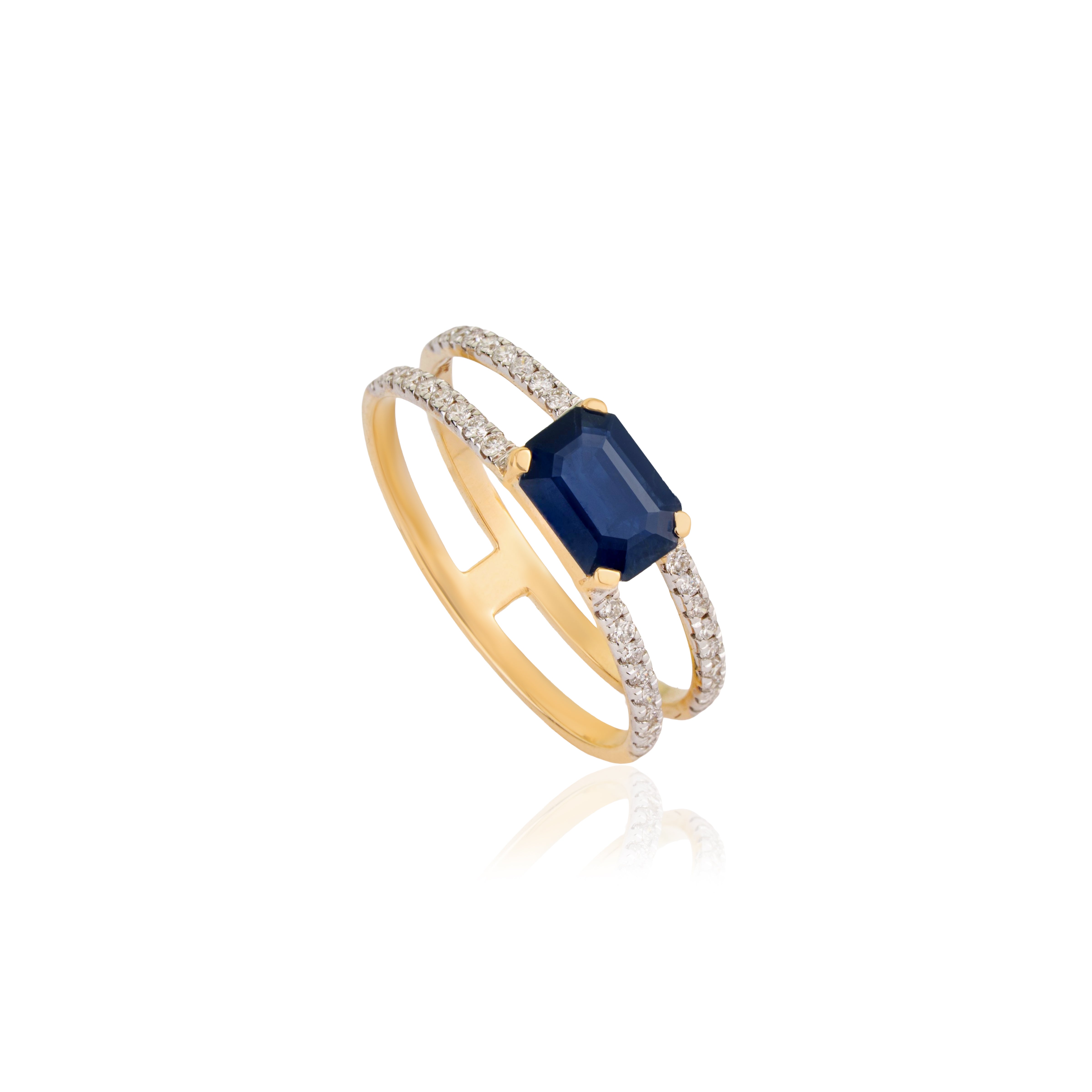 Blue Sapphire Diamond Split Shank Ring