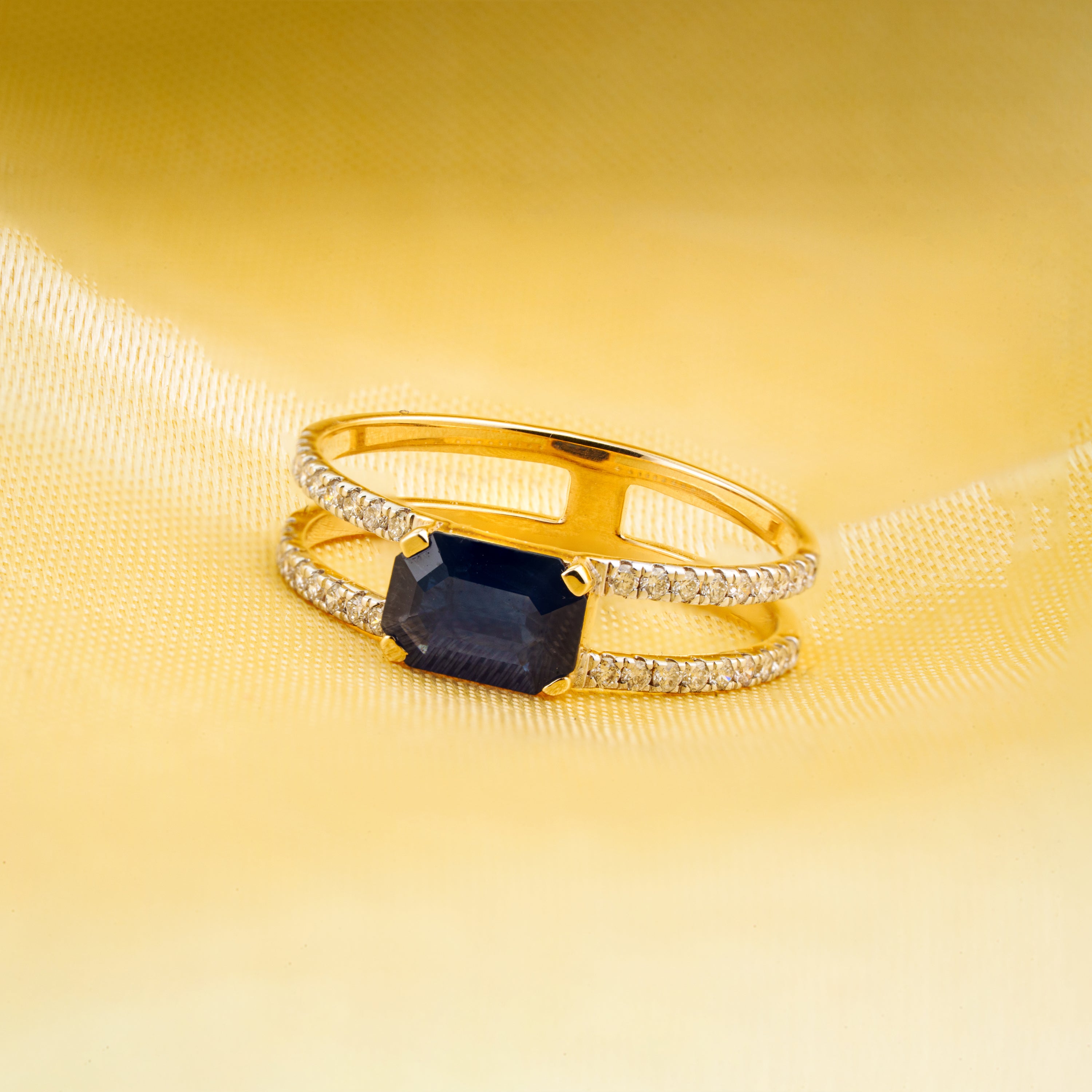 Blue Sapphire Diamond Split Shank Ring