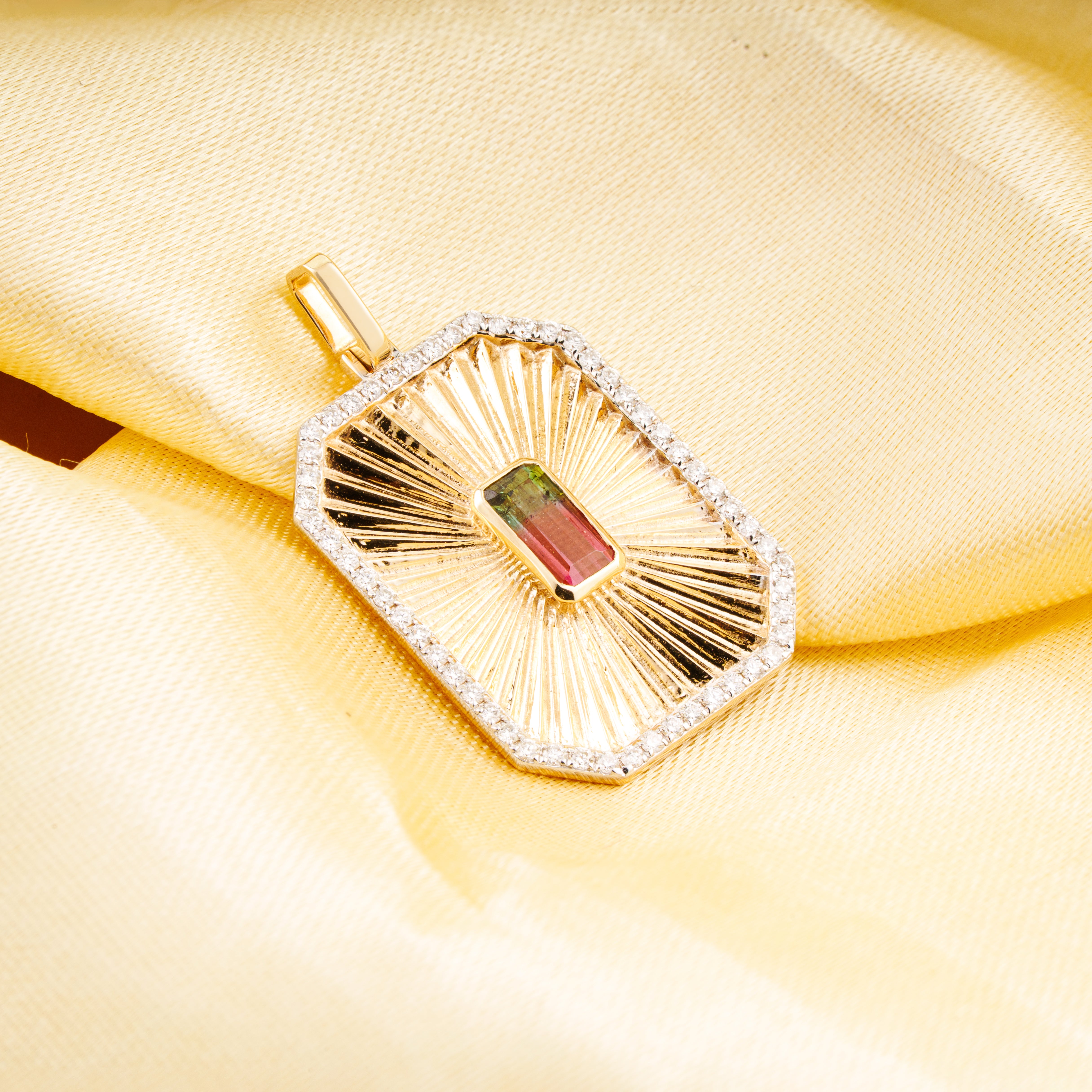 Watermelon Tourmaline Diamond Pendant