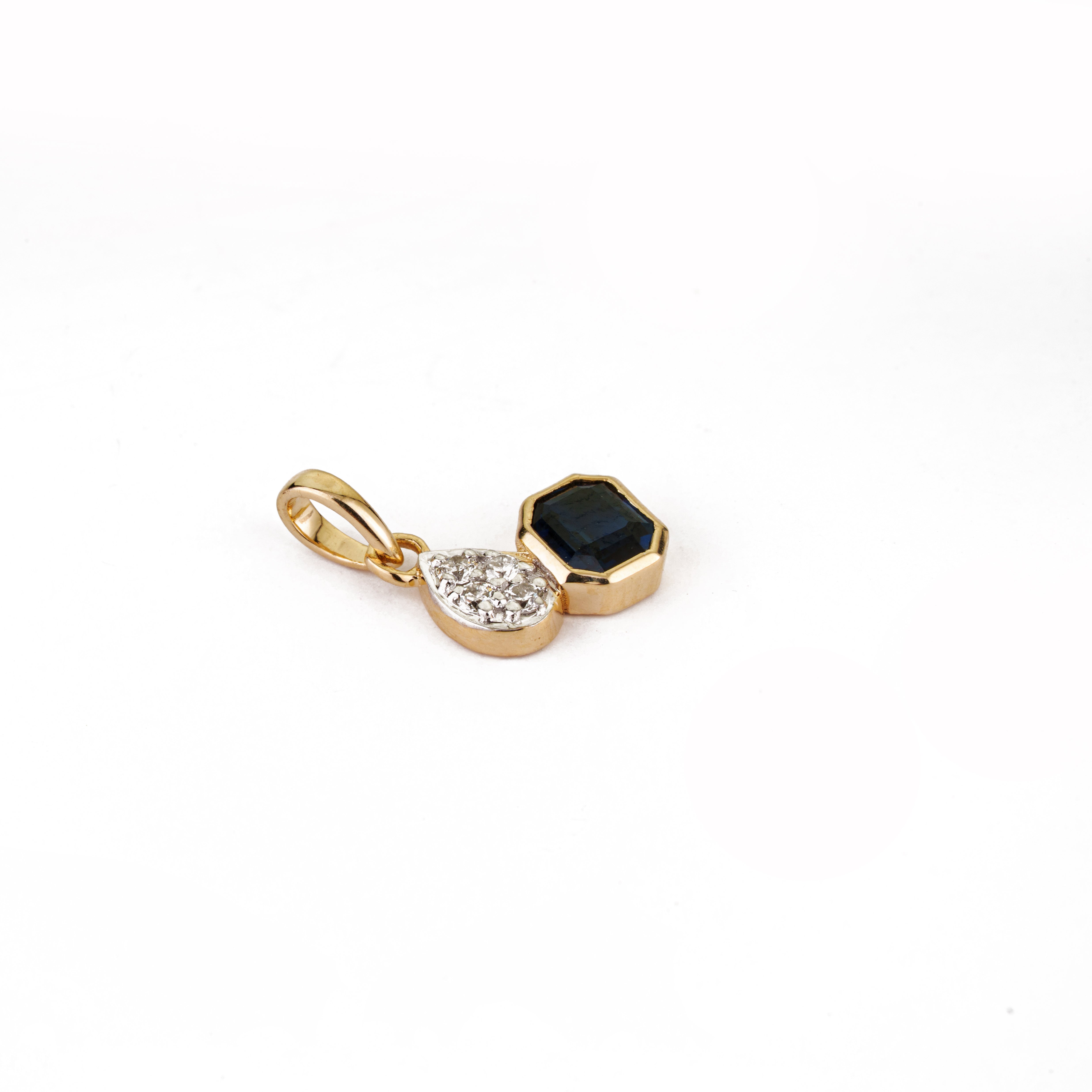 Blue Sapphire & Diamond Drop Pendant