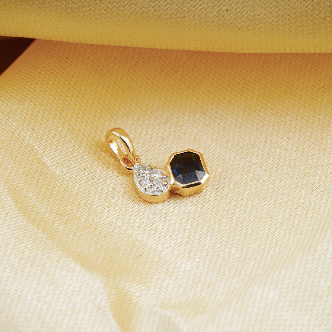 Blue Sapphire & Diamond Drop Pendant