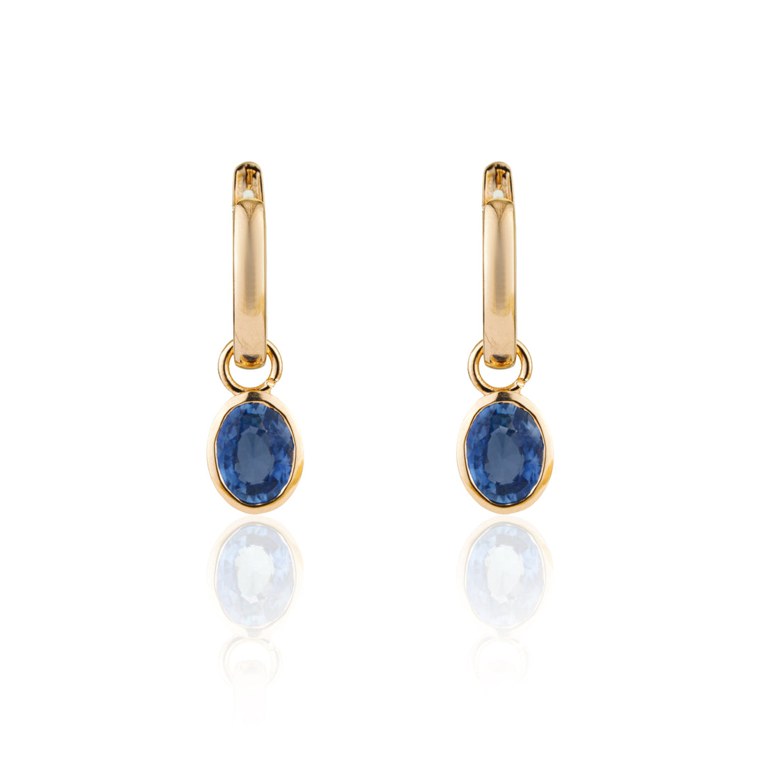 Blue Sapphire Drop Hoop Earrings