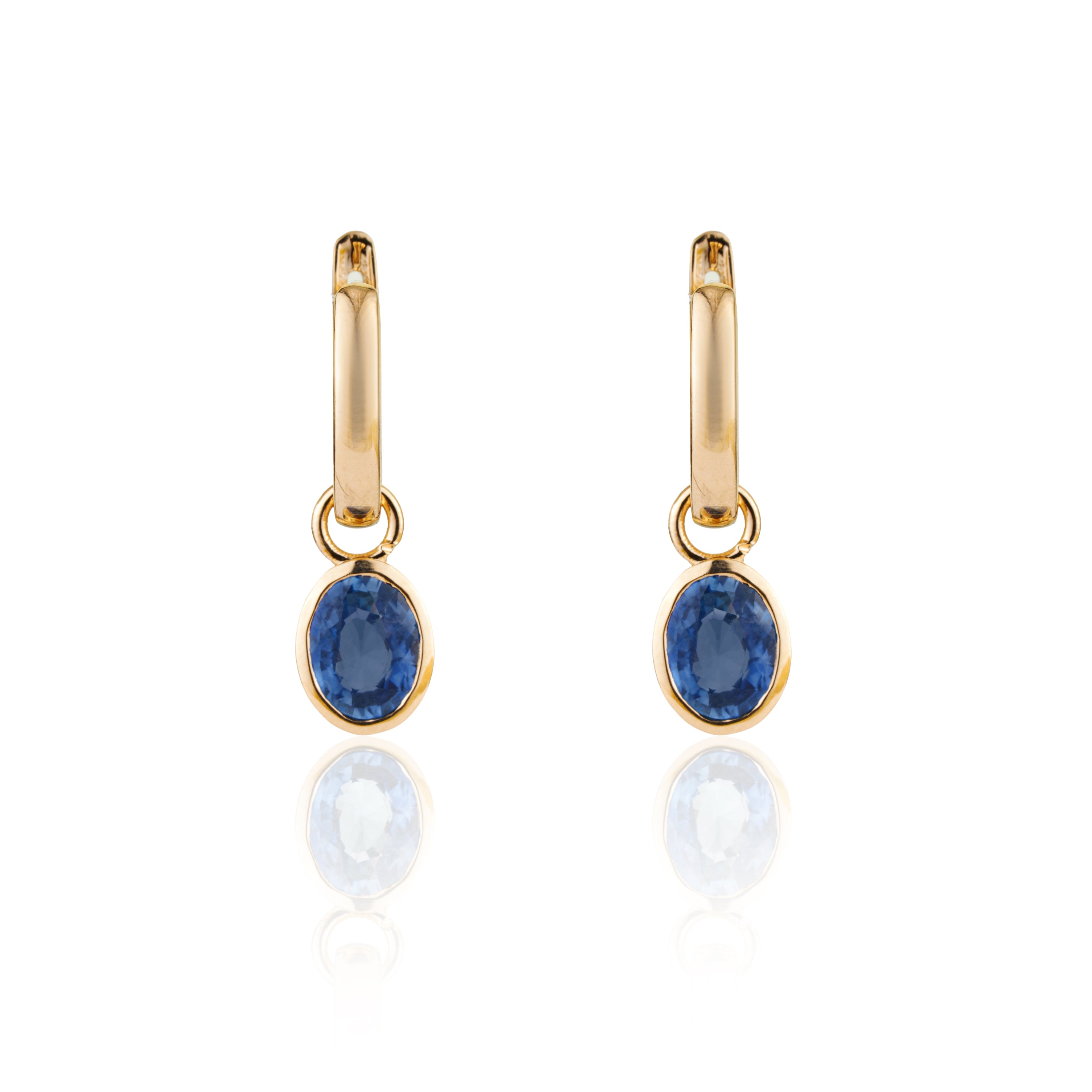 Blue Sapphire Drop Hoop Earrings