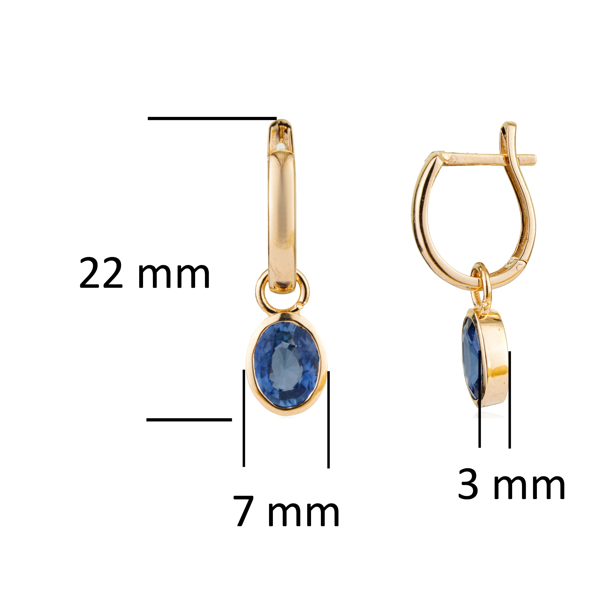 Blue Sapphire Drop Hoop Earrings