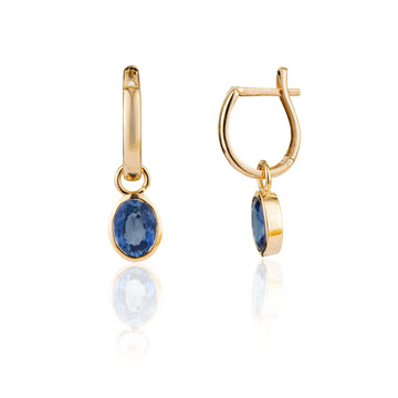 Blue Sapphire Drop Hoop Earrings
