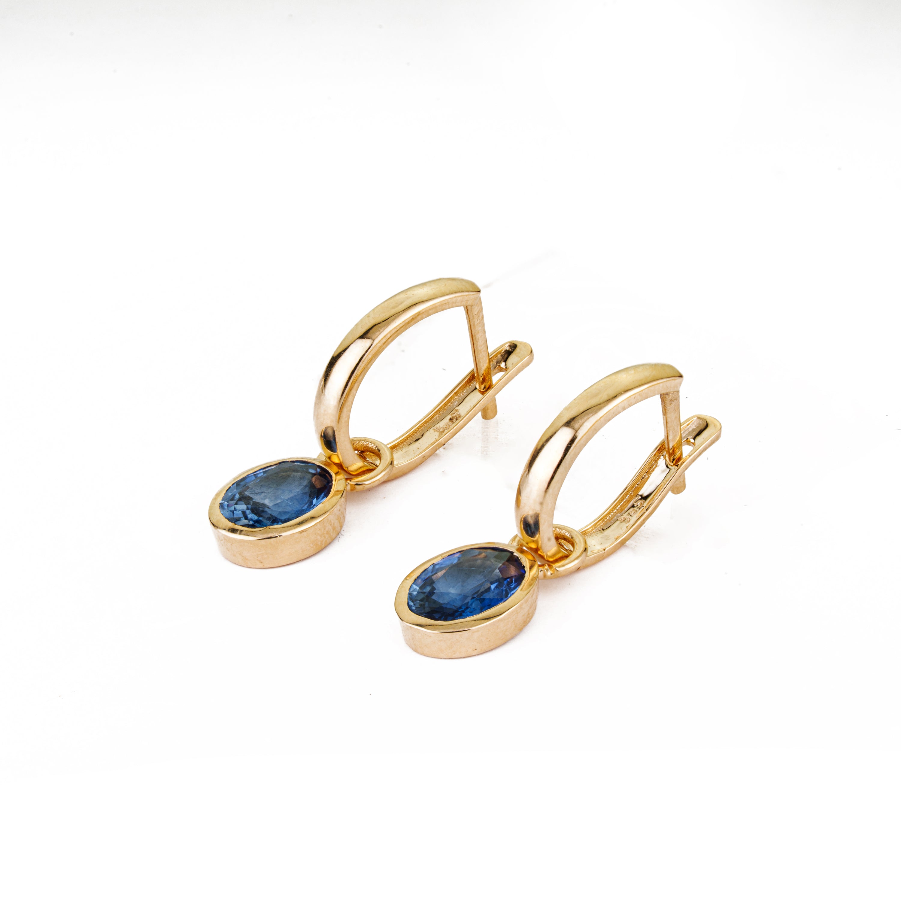 Blue Sapphire Drop Hoop Earrings