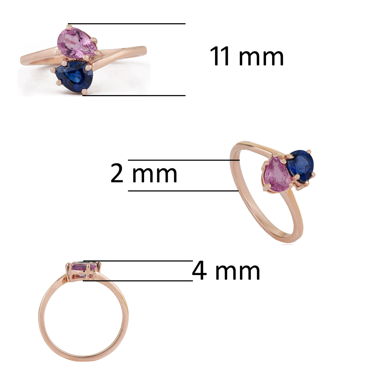 Pink & Blue Sapphire Toi et Moi Ring