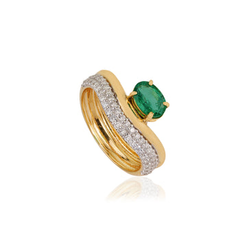 Emerald Diamond Chevron Ring for Women