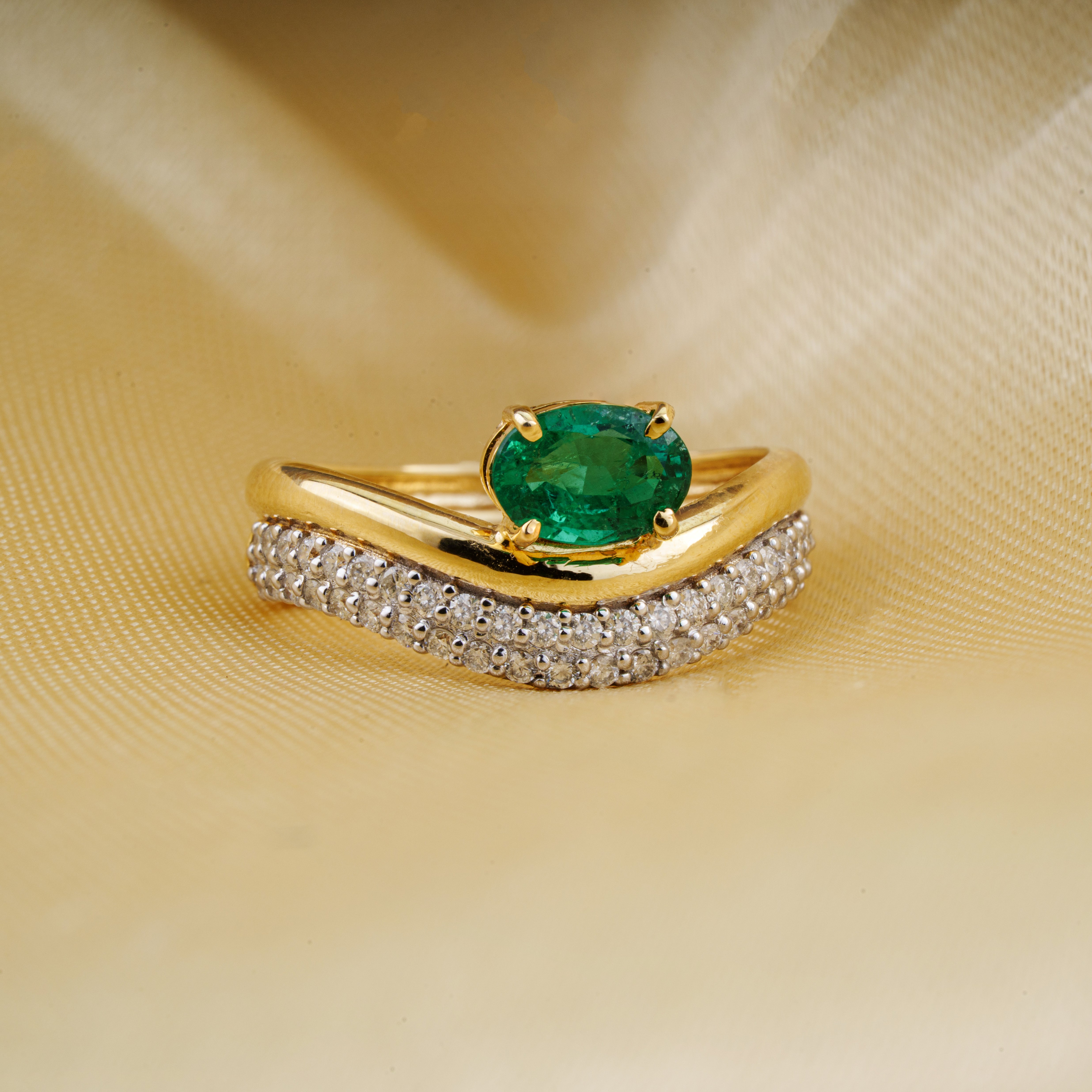 Emerald Diamond Chevron Ring for Women