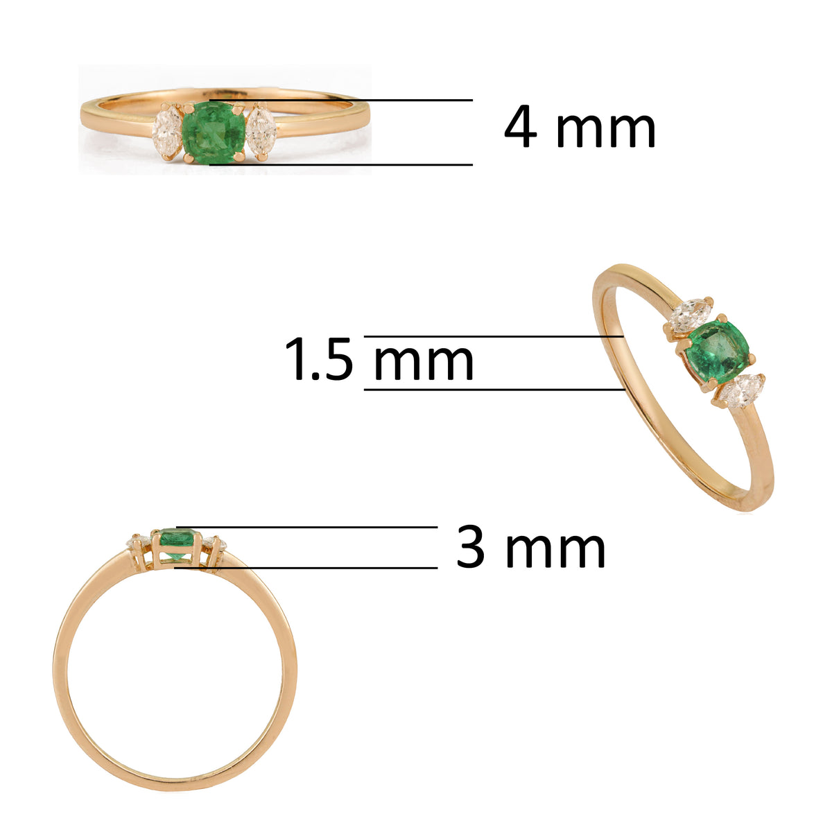 Emerald & Diamond Three Stone Ring