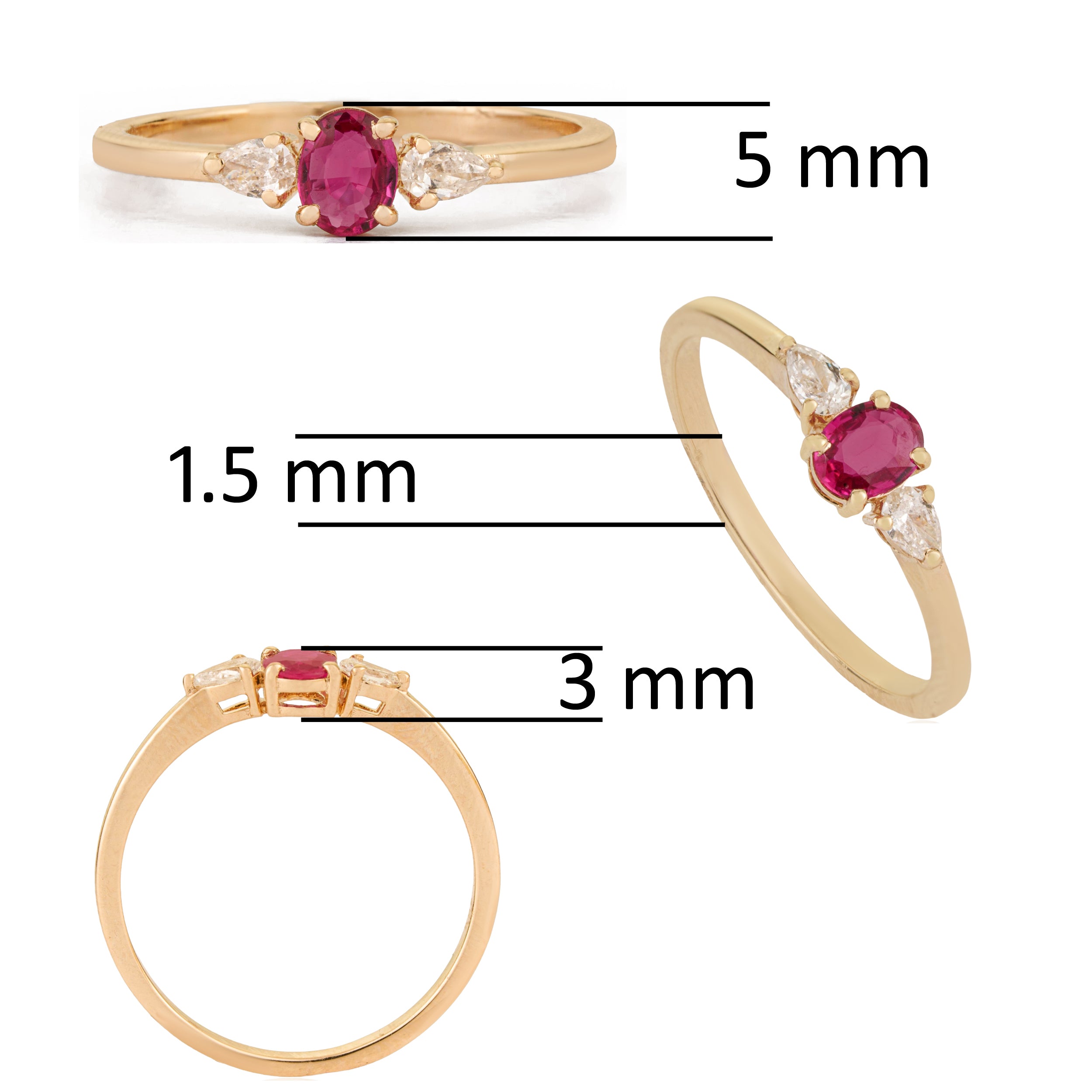 Ruby & Pear Diamond Three Stone Ring