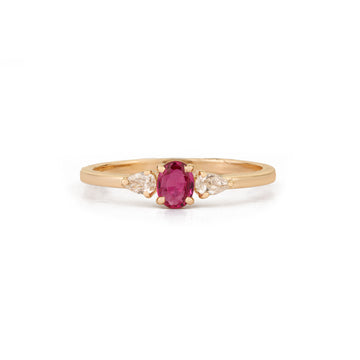 Ruby & Pear Diamond Three Stone Ring